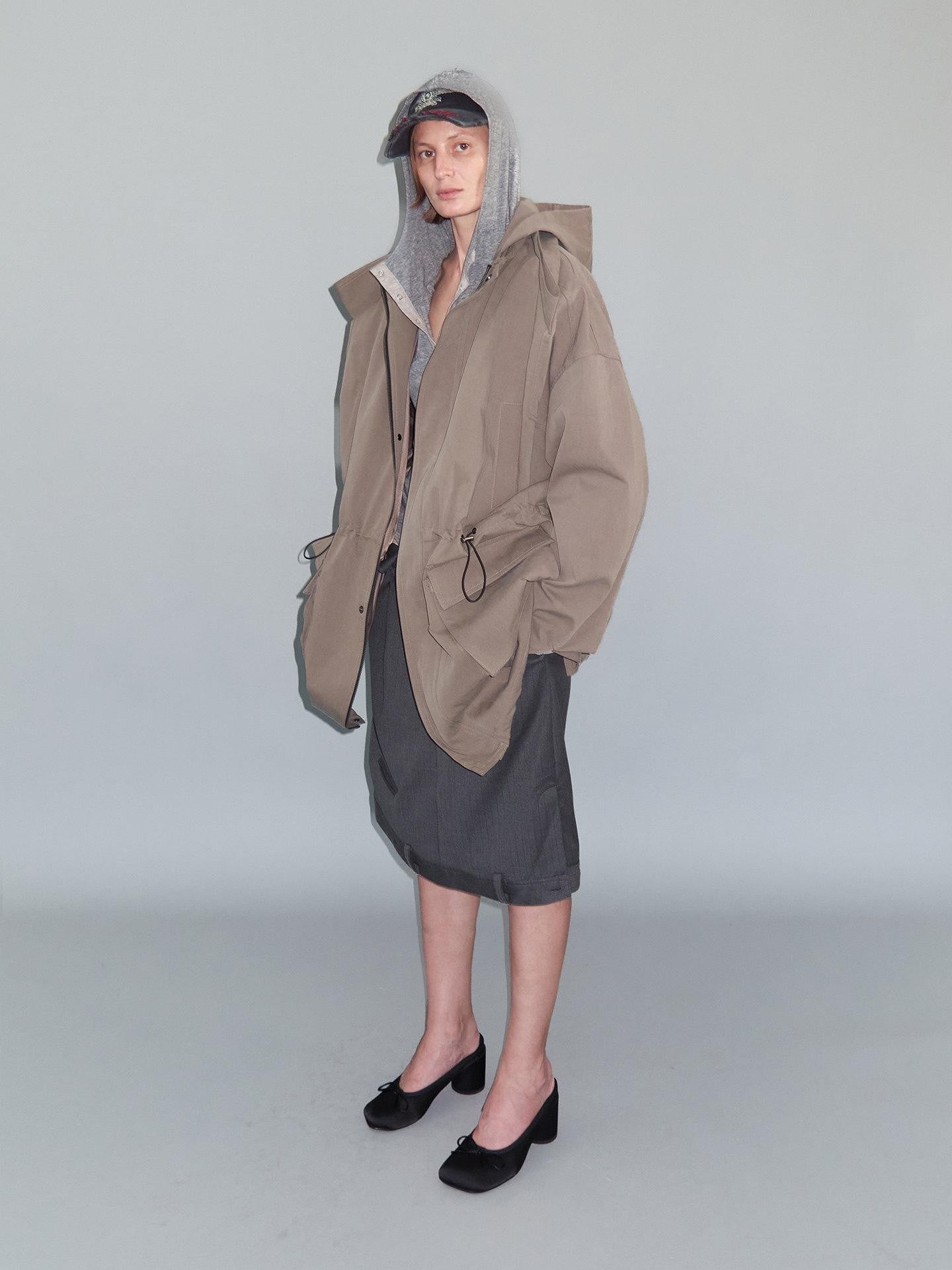 Delivery Khaki Double Collar Hooded Detachable Quilted Women&