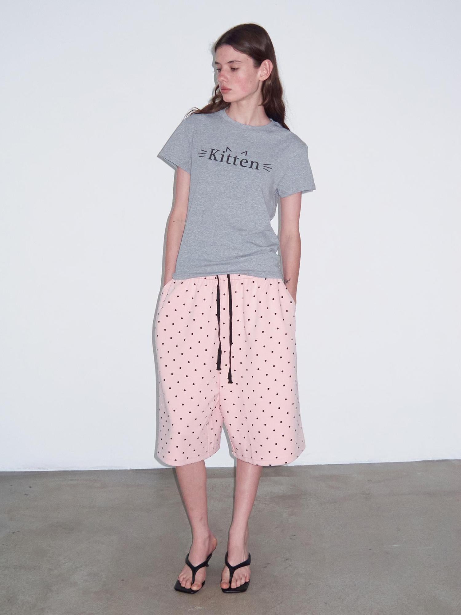 Delivery Kitten Print Cropped T-shirt Unisex Fit Casual Short Sleeve Top