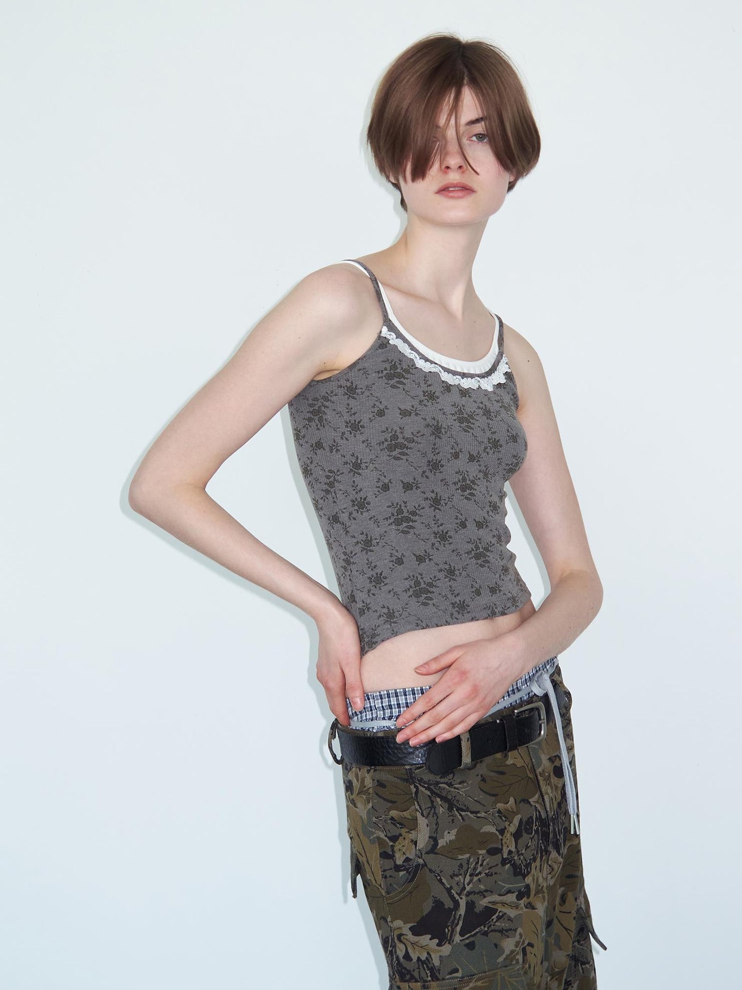 Delivery Lace Paneled Knit Camisole With Floral Print