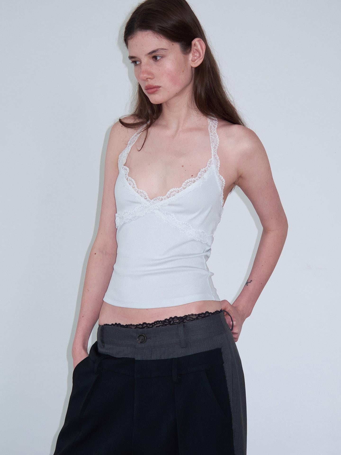 Delivery Lace Trim Backless Spliced V-neck Slim Short Women&