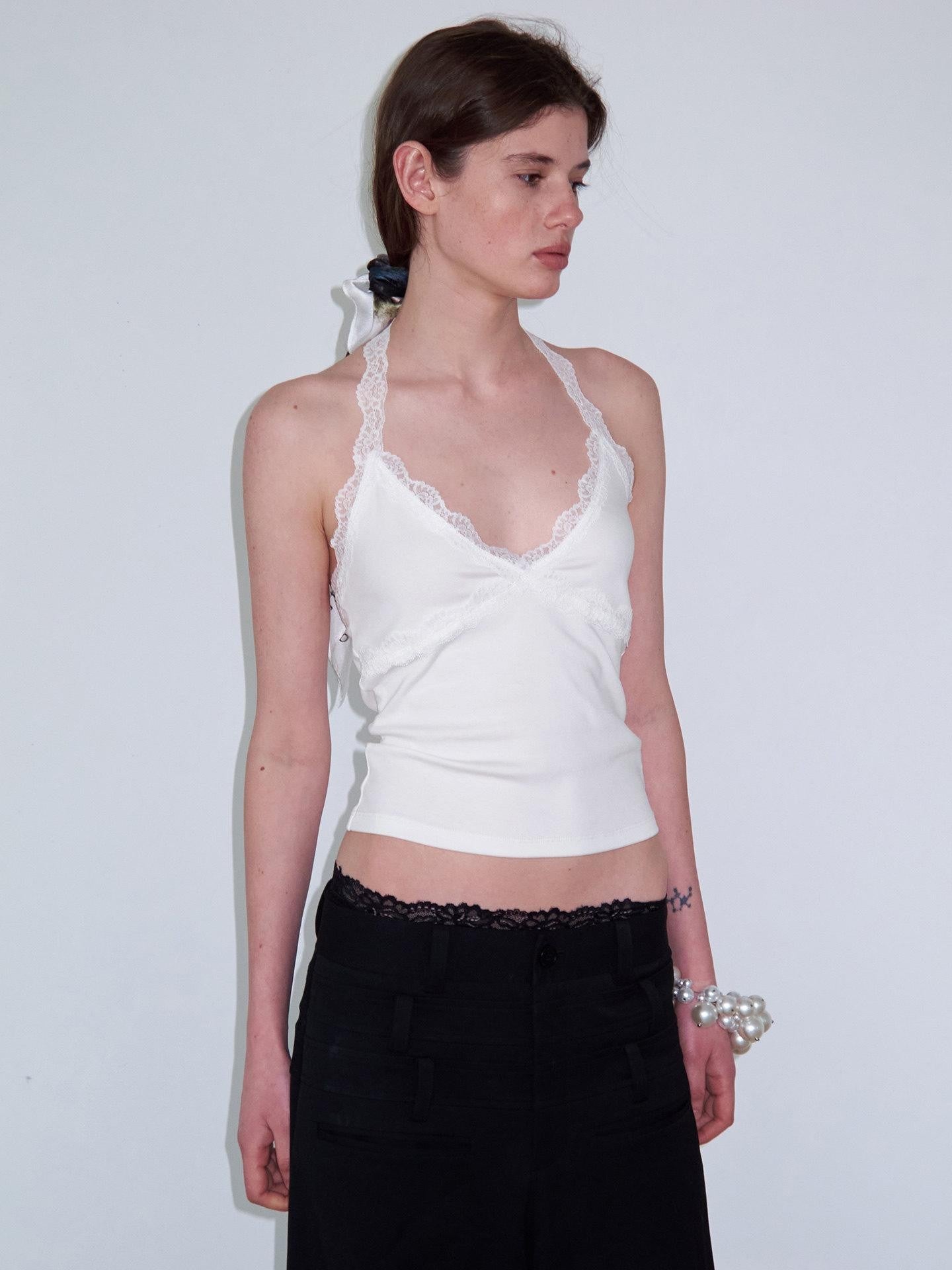 Delivery Lace Trim Backless Spliced V-neck Slim Short Women&