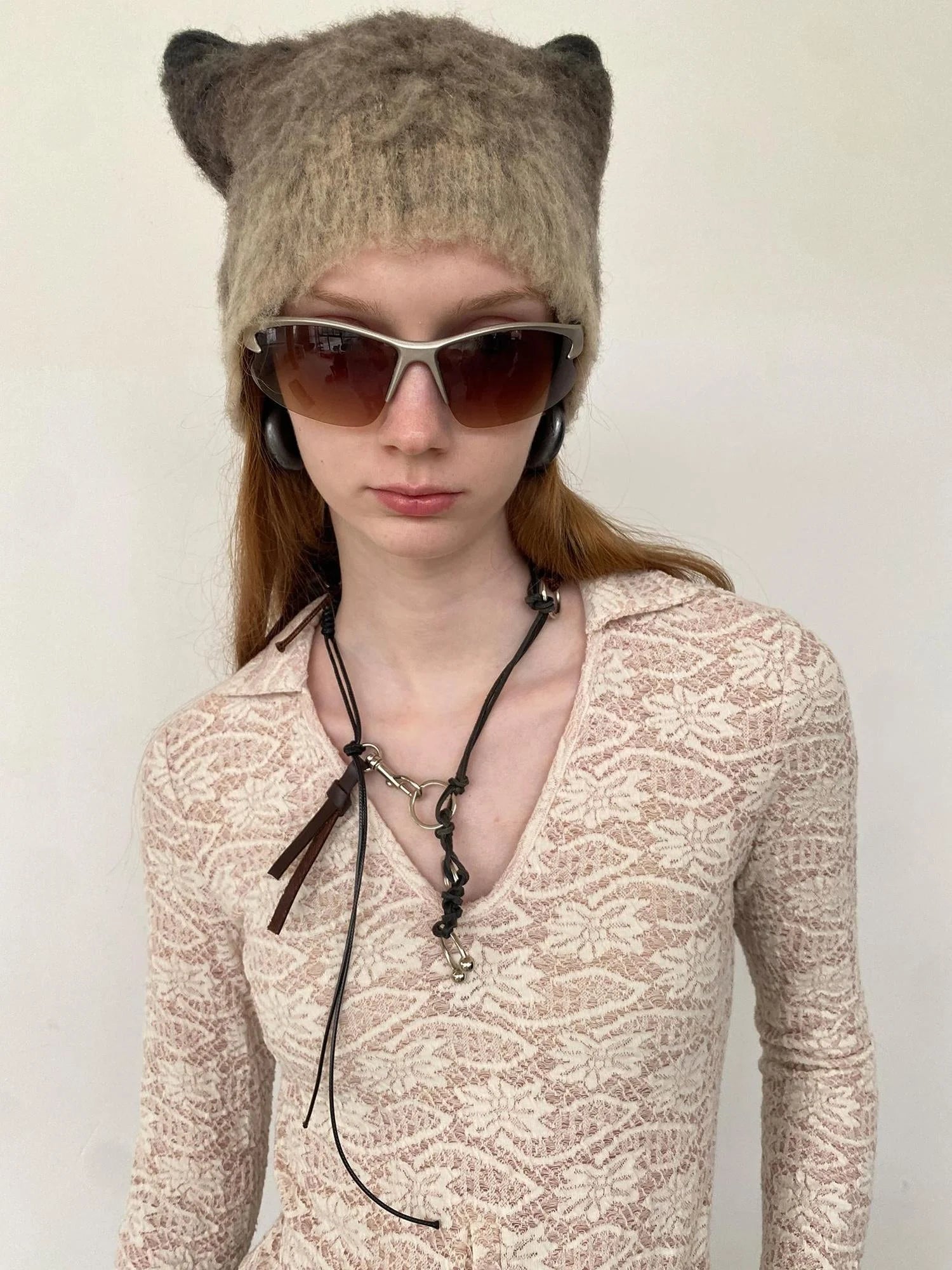 Lace V-Neck Rib Knit Crop Top with Slit