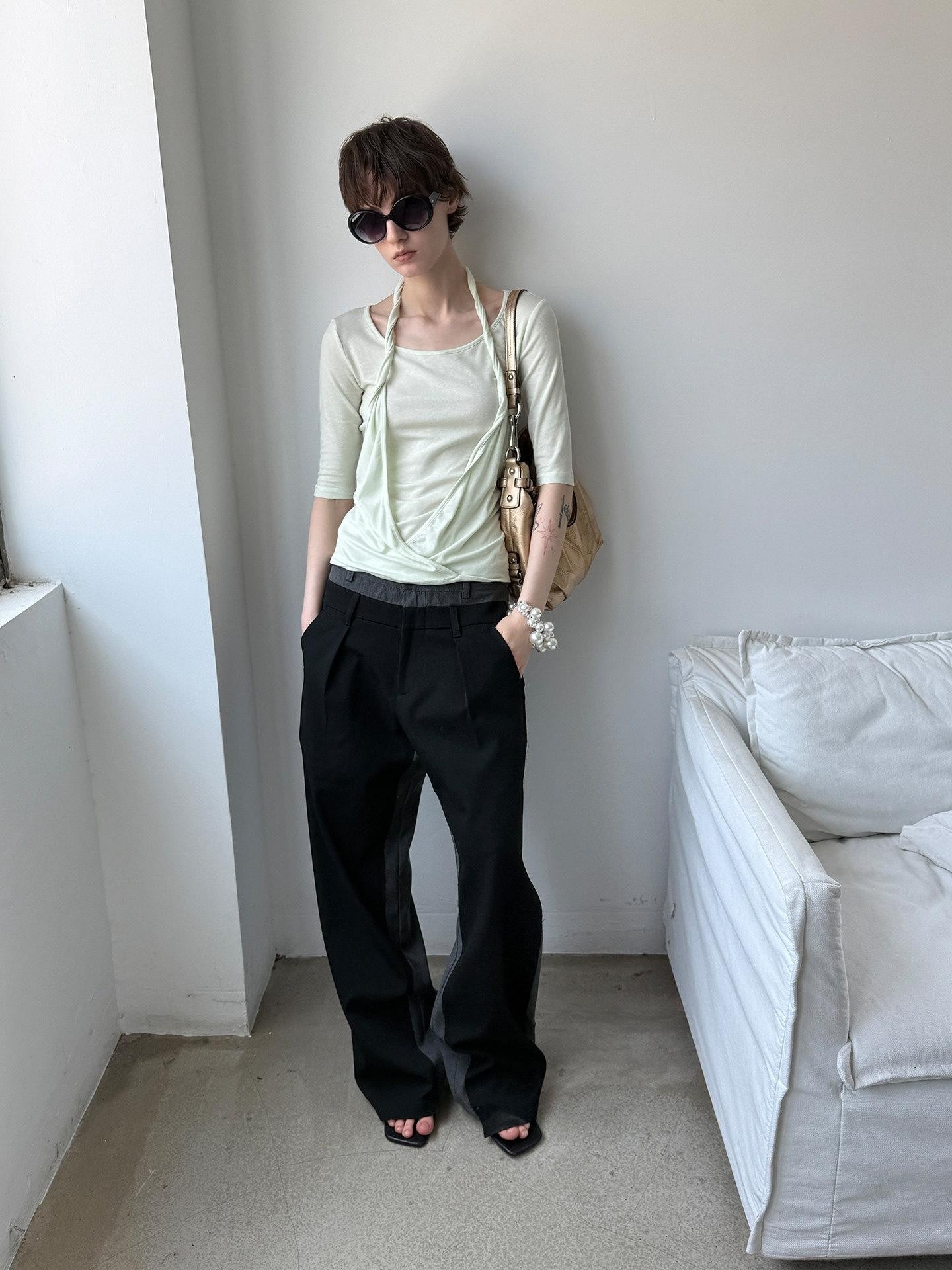 Delivery Layered Knot Halter Round Neck Women&