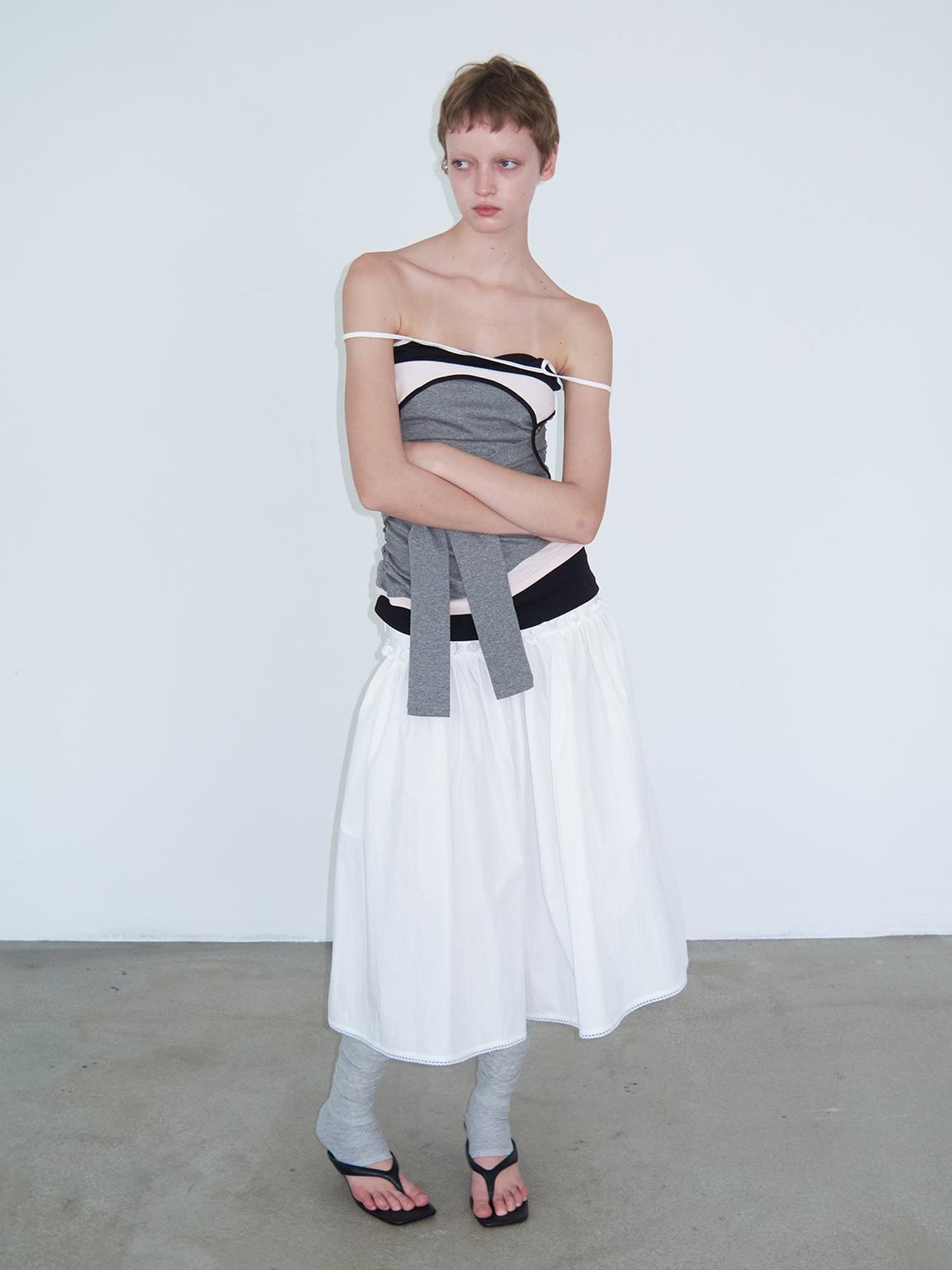 Delivery Layered Strappy Tank Top With Waist Ruffle Tie