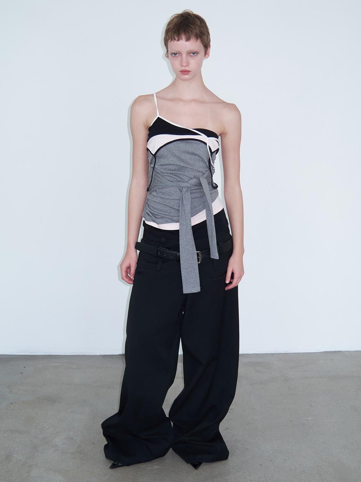 Delivery Layered Strappy Tank Top With Waist Ruffle Tie