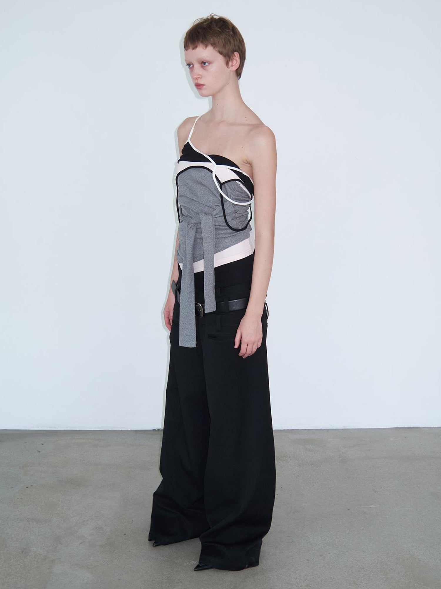 Delivery Layered Strappy Tank Top With Waist Ruffle Tie