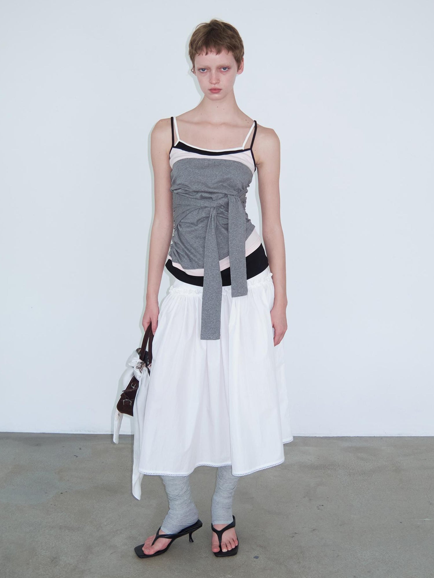 Delivery Layered Strappy Tank Top With Waist Ruffle Tie