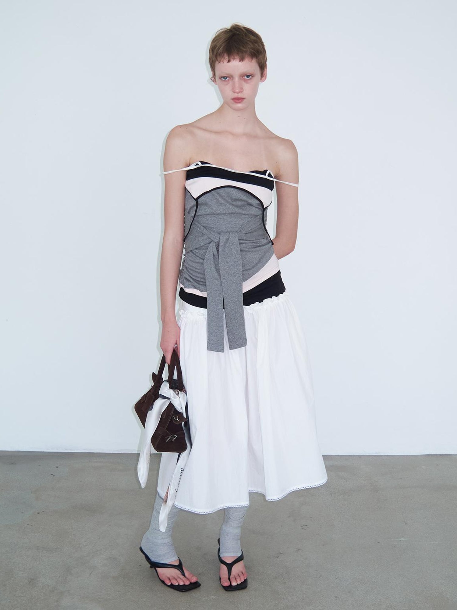 Delivery Layered Strappy Tank Top With Waist Ruffle Tie