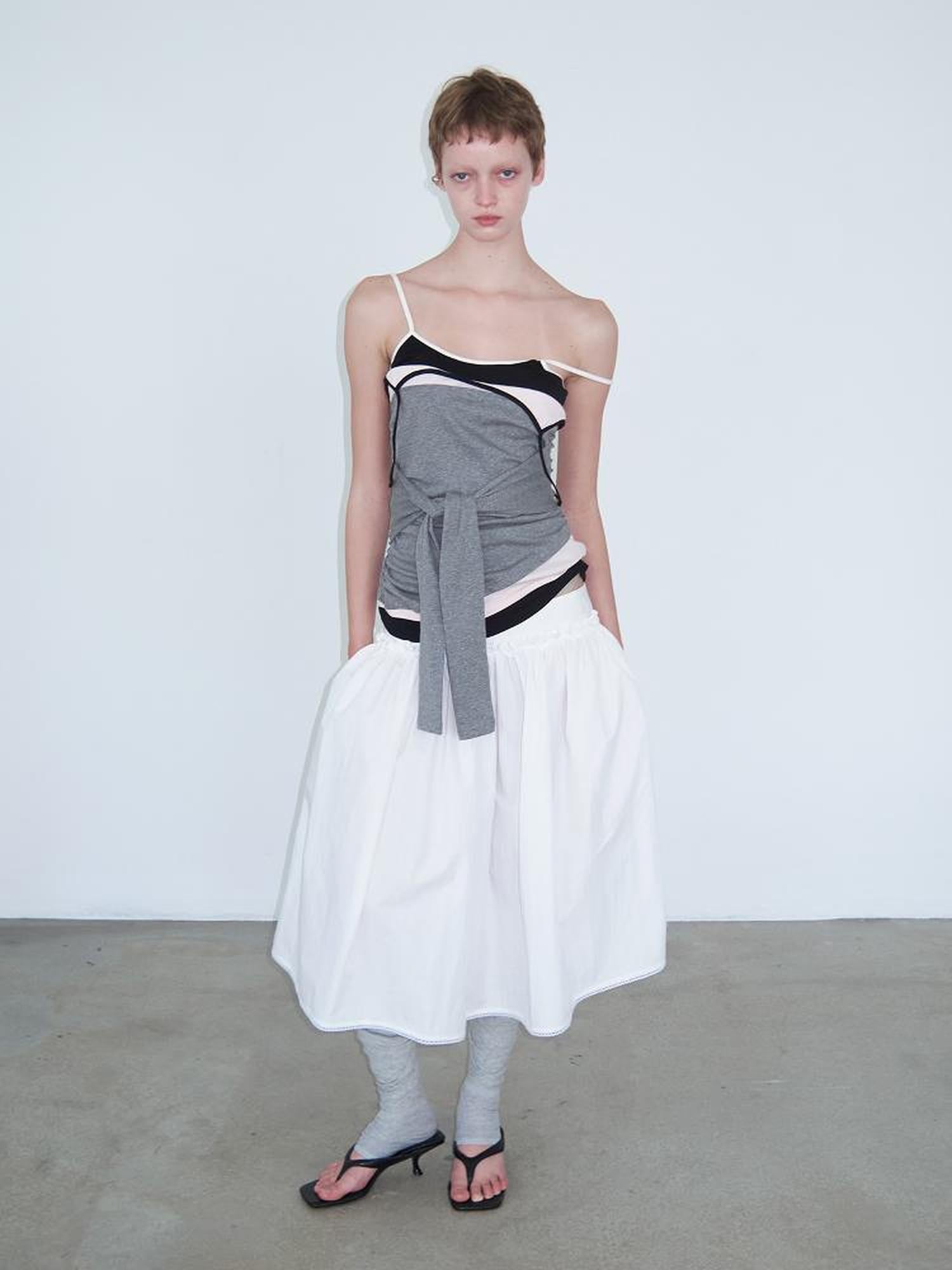 Delivery Layered Strappy Tank Top With Waist Ruffle Tie