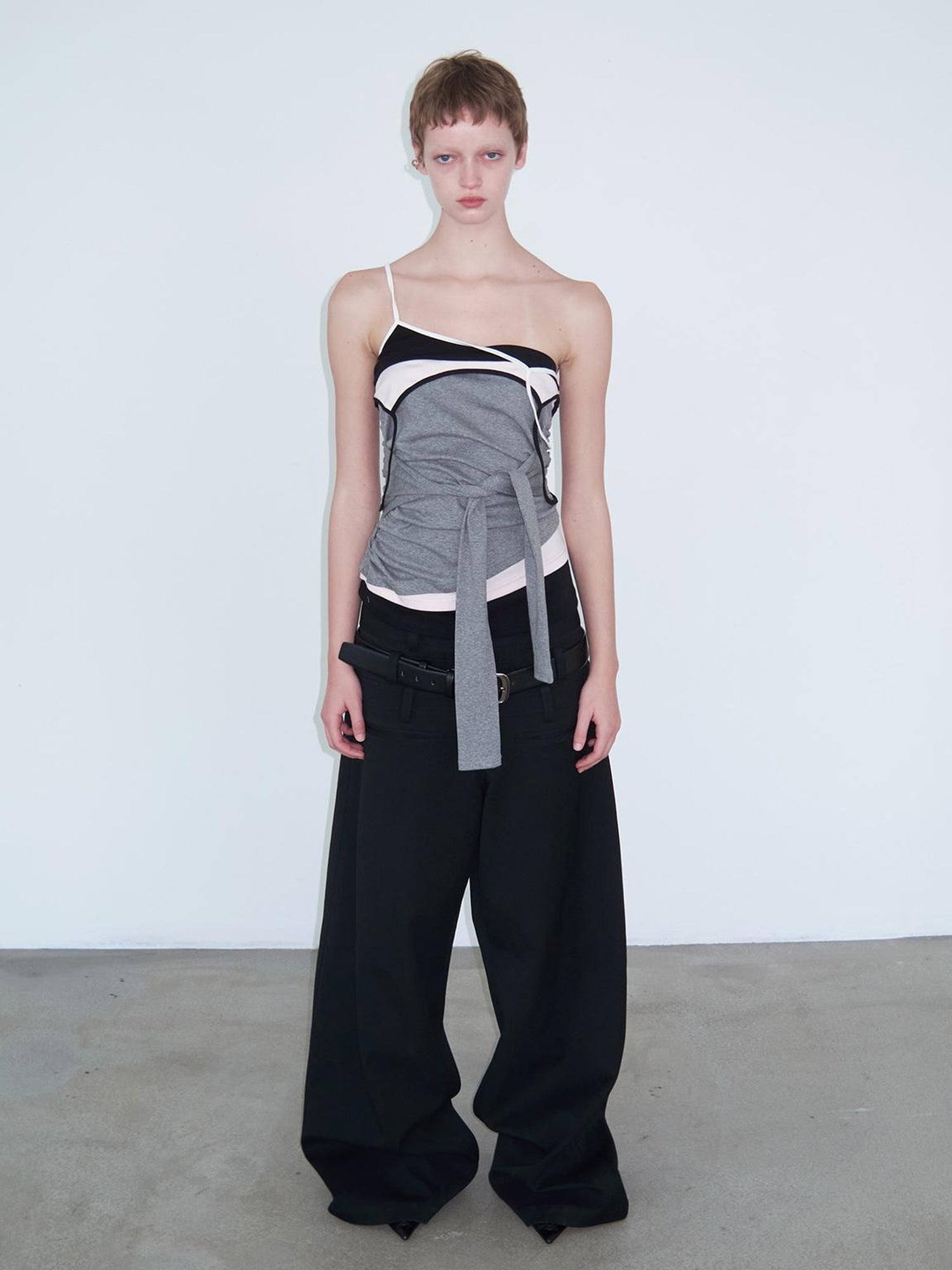 Delivery Layered Strappy Tank Top With Waist Ruffle Tie