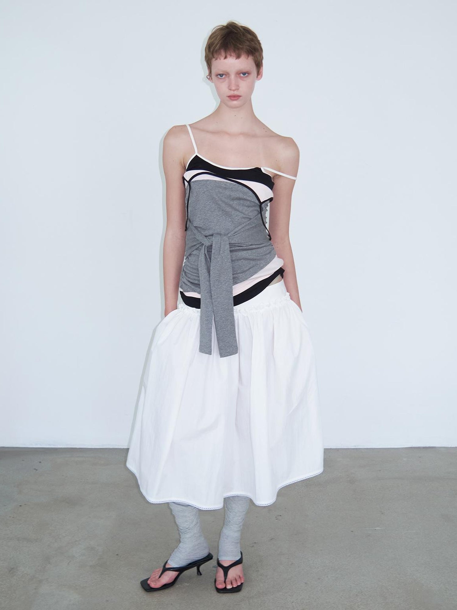 Delivery Layered Strappy Tank Top With Waist Ruffle Tie