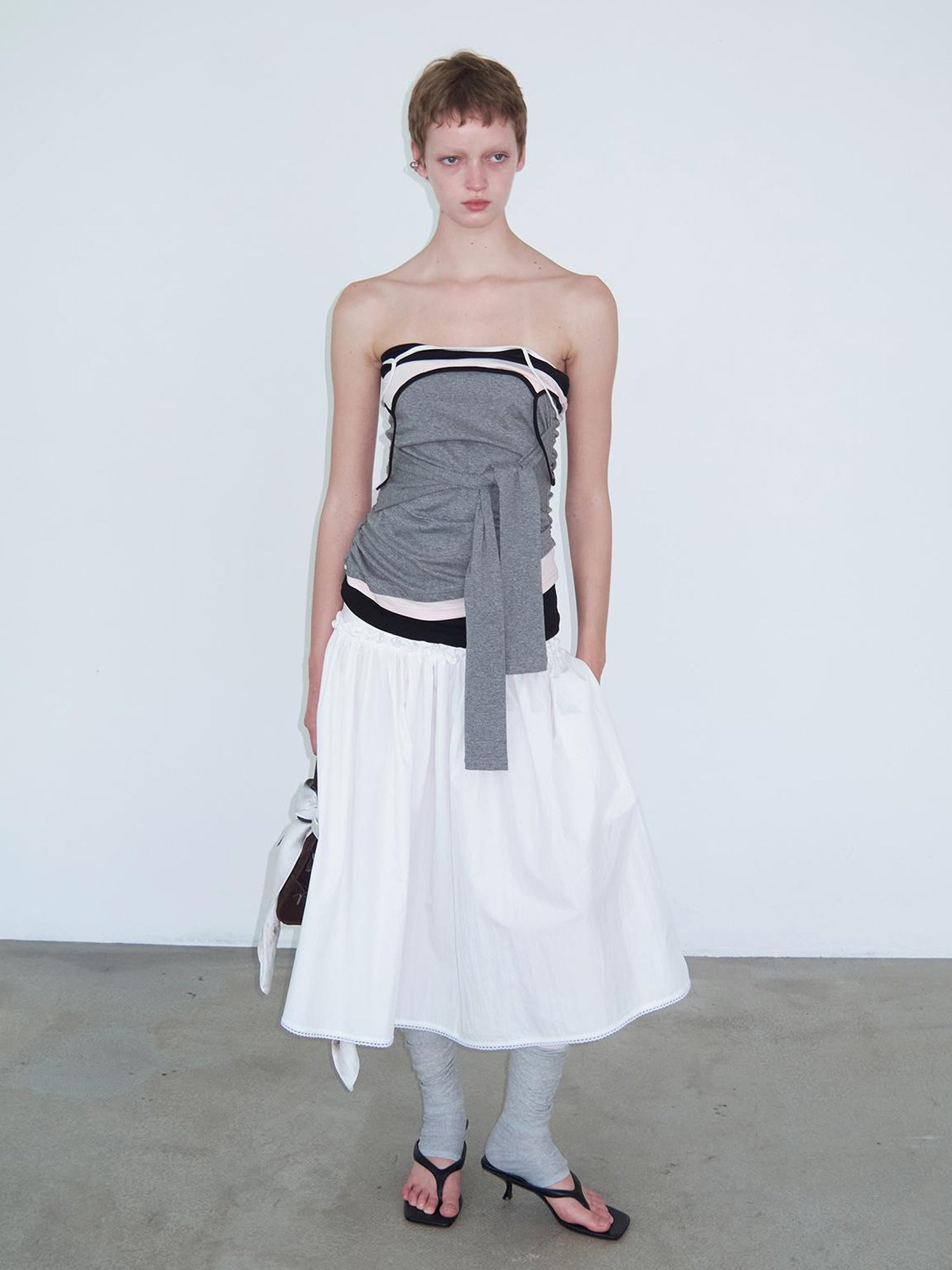 Delivery Layered Strappy Tank Top With Waist Ruffle Tie