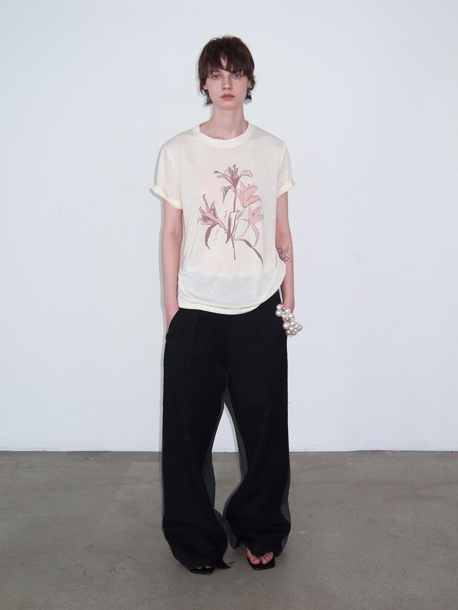 Delivery Light Beige Hand Painted Floral Print Women&