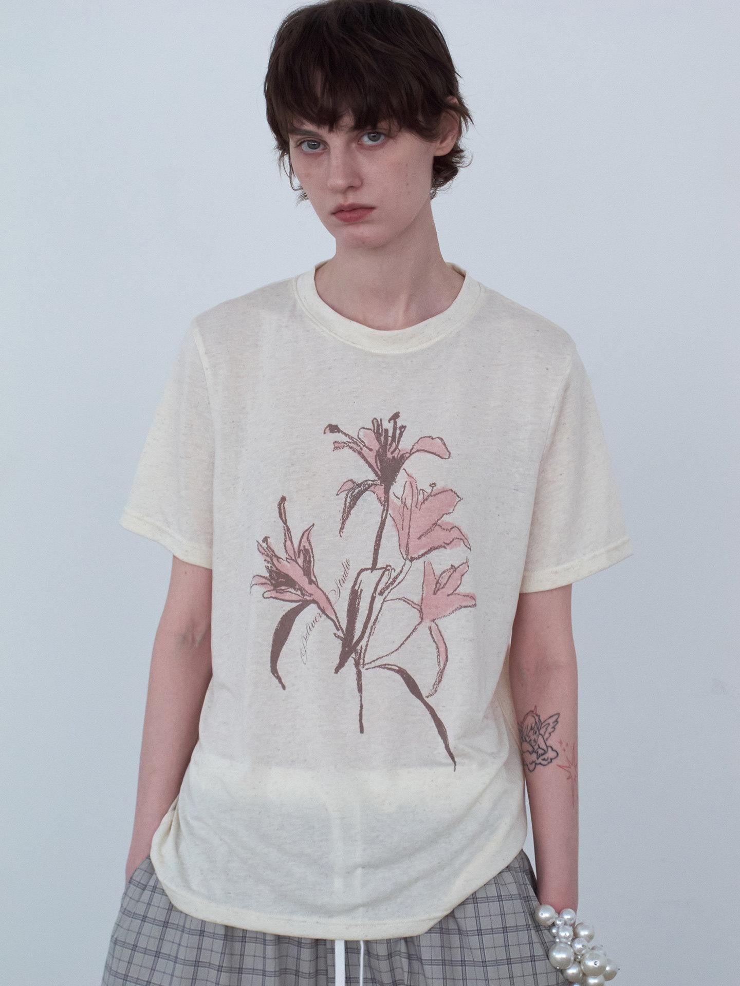 Delivery Light Beige Hand Painted Floral Print Women&