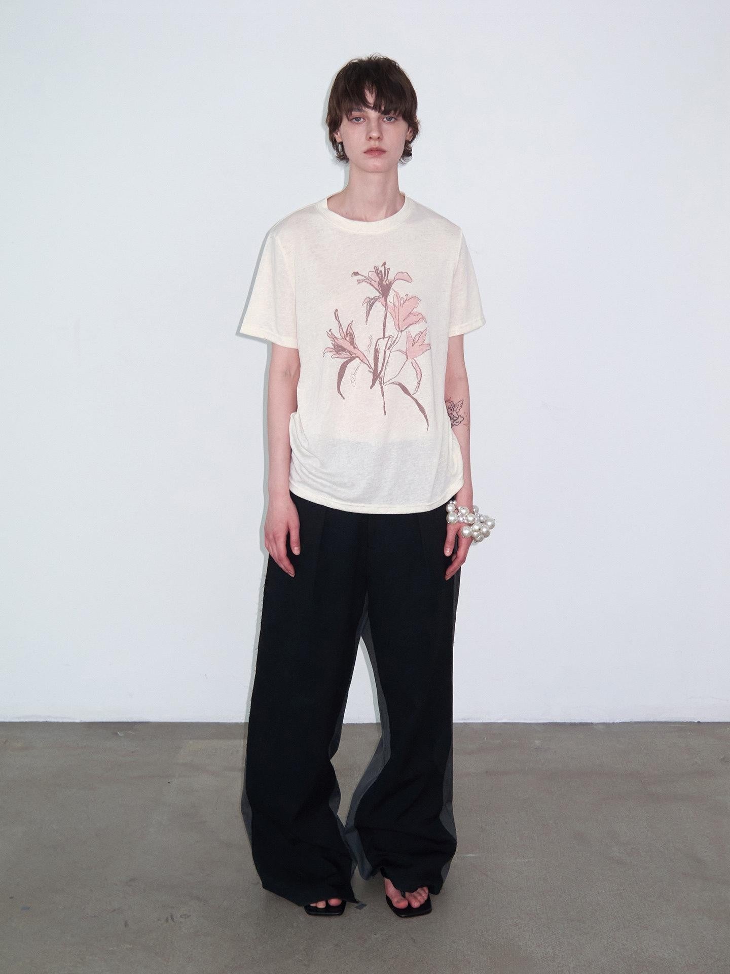 Delivery Light Beige Hand Painted Floral Print Women&