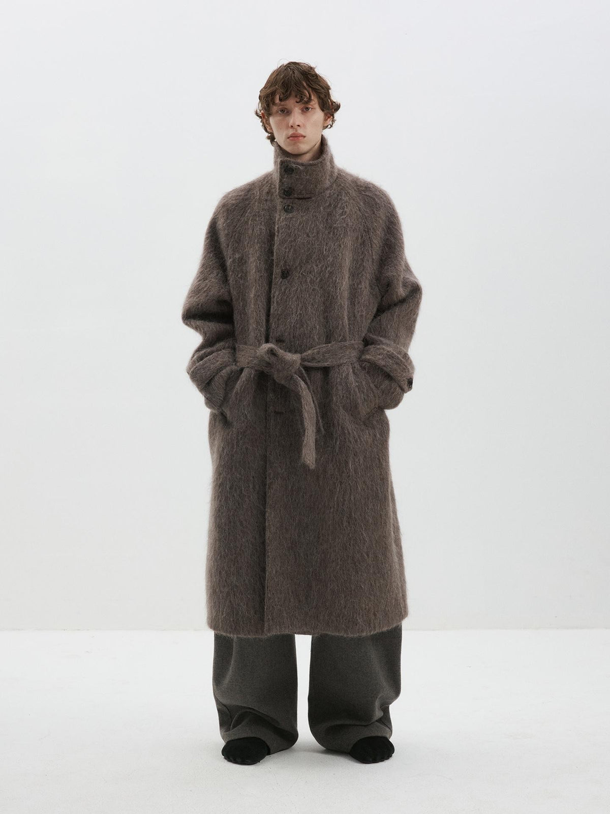 Delivery Loose Stand Collar Alpaca Wool Blend Women&