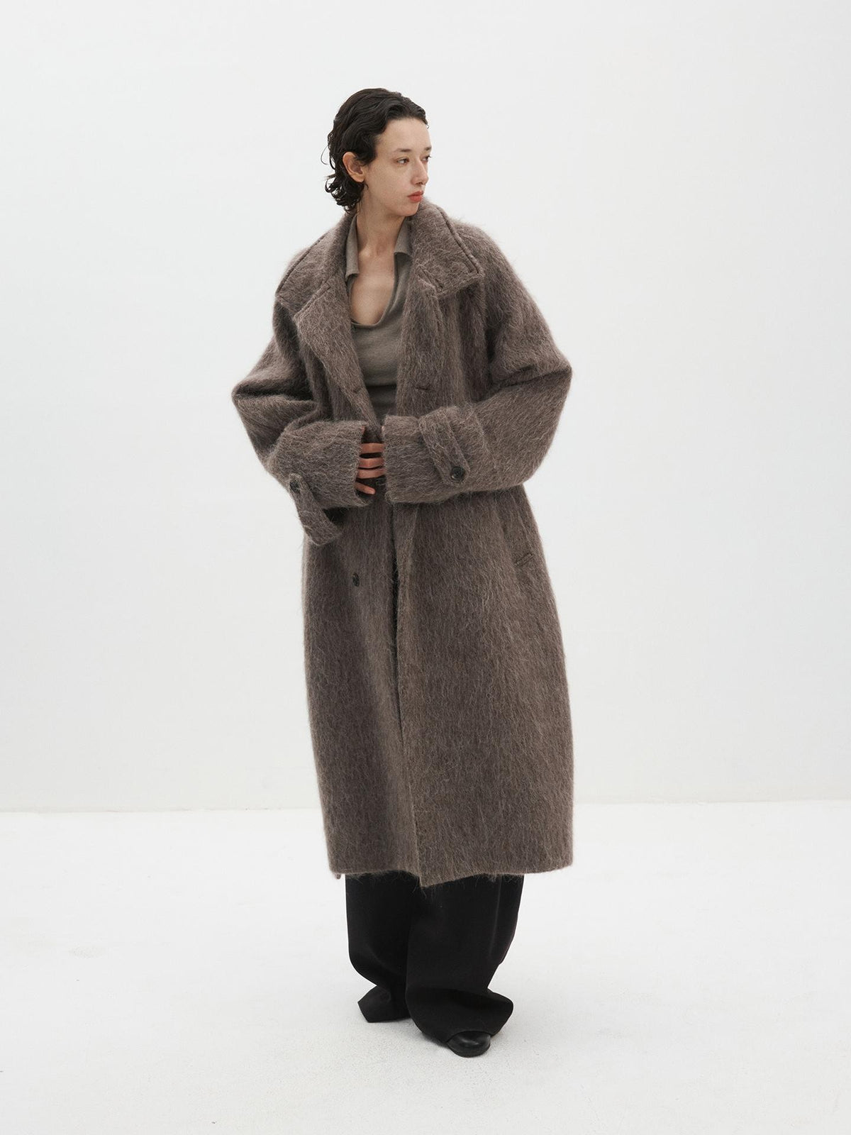 Delivery Loose Stand Collar Alpaca Wool Blend Women&