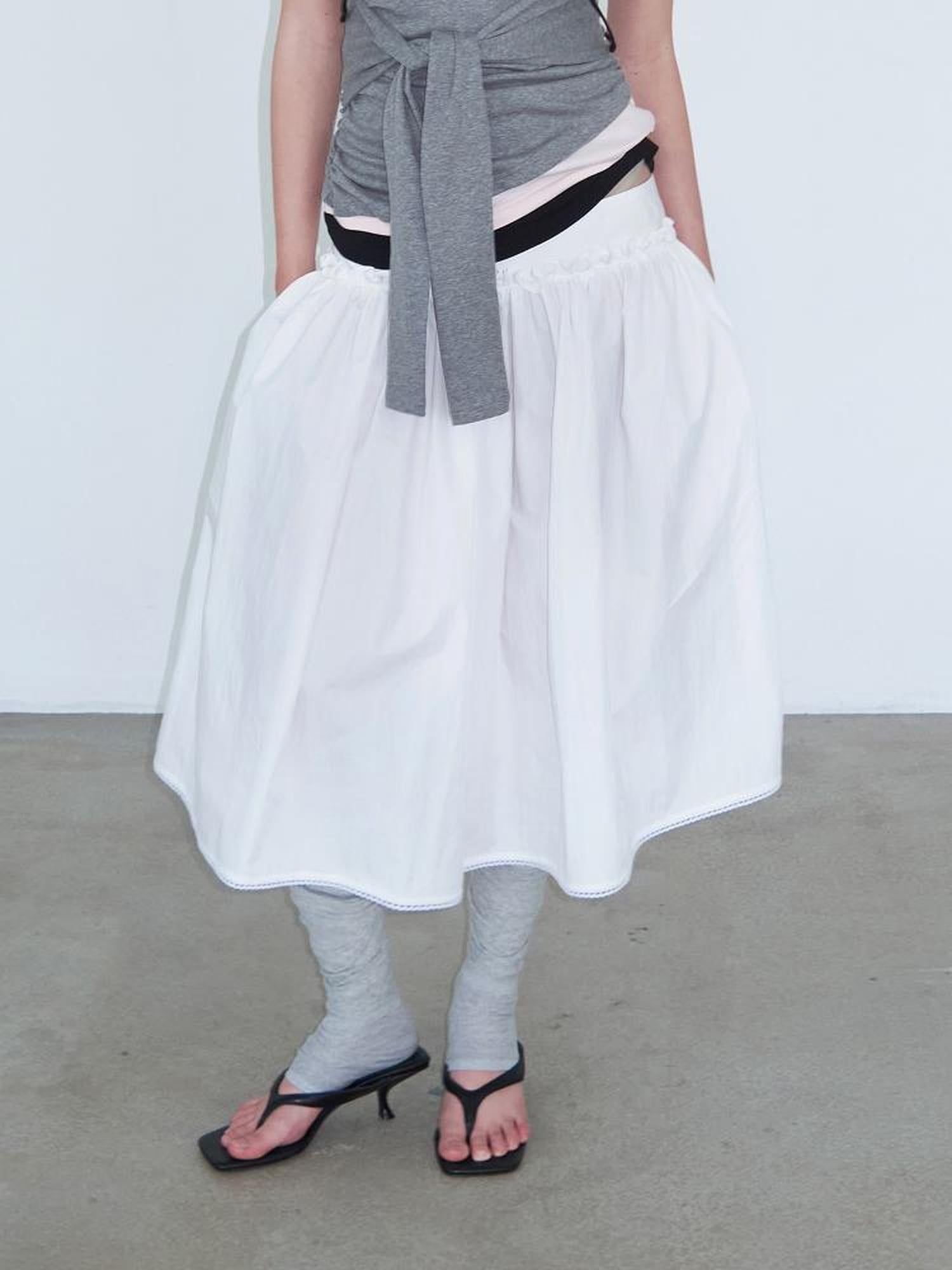 Delivery Mid Waist White Lace Ruffle Flared A Line Midi Skirt with Lace Trim