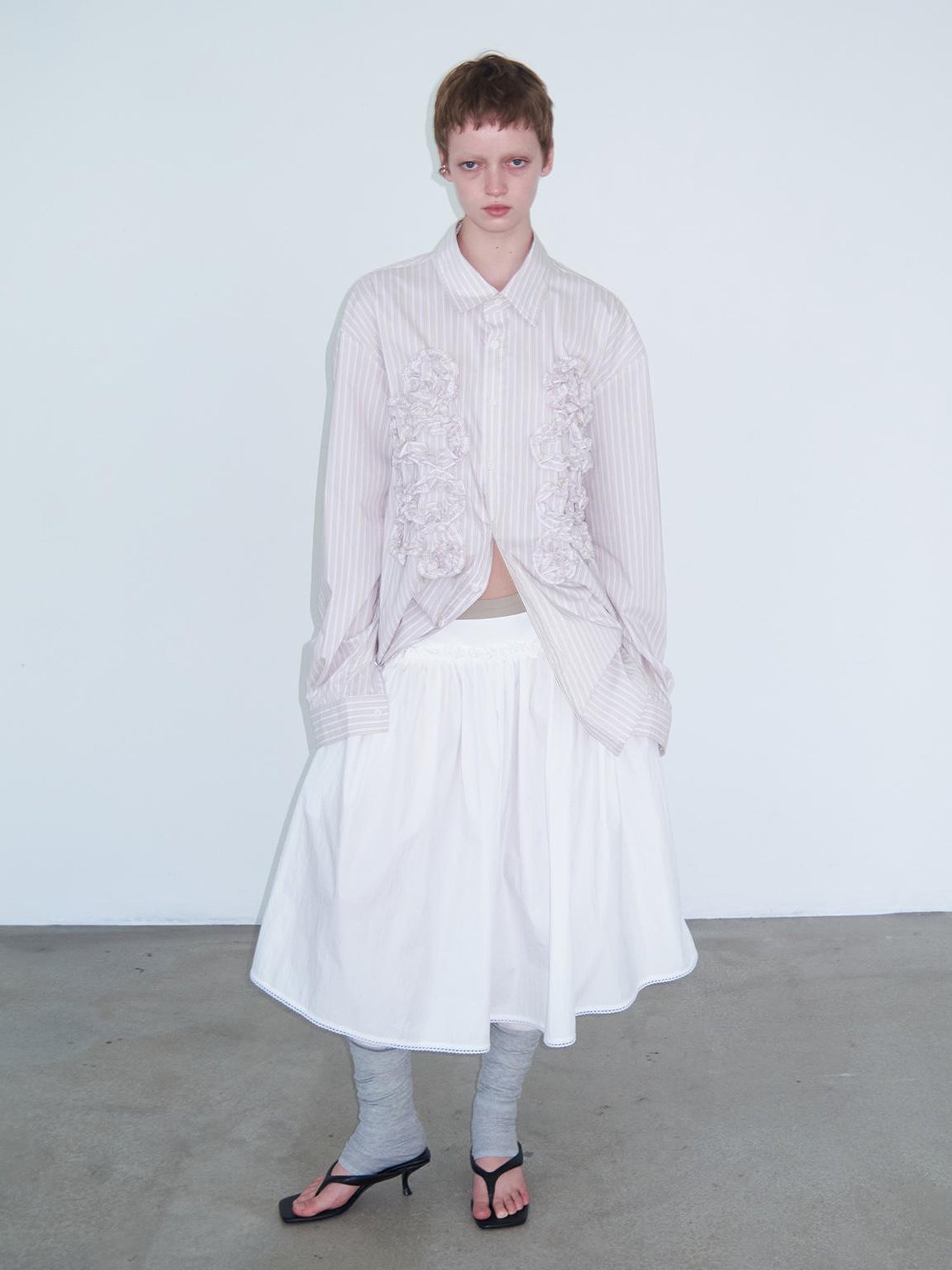 Delivery Mid Waist White Lace Ruffle Flared A Line Midi Skirt with Lace Trim