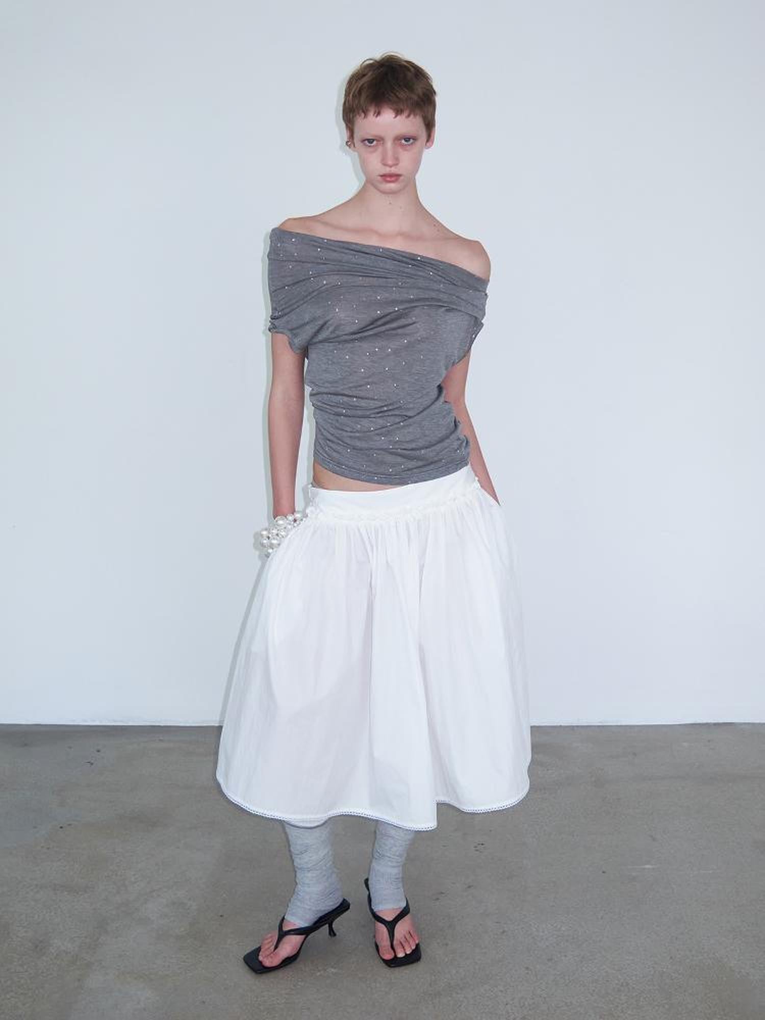 Delivery Mid Waist White Lace Ruffle Flared A Line Midi Skirt with Lace Trim