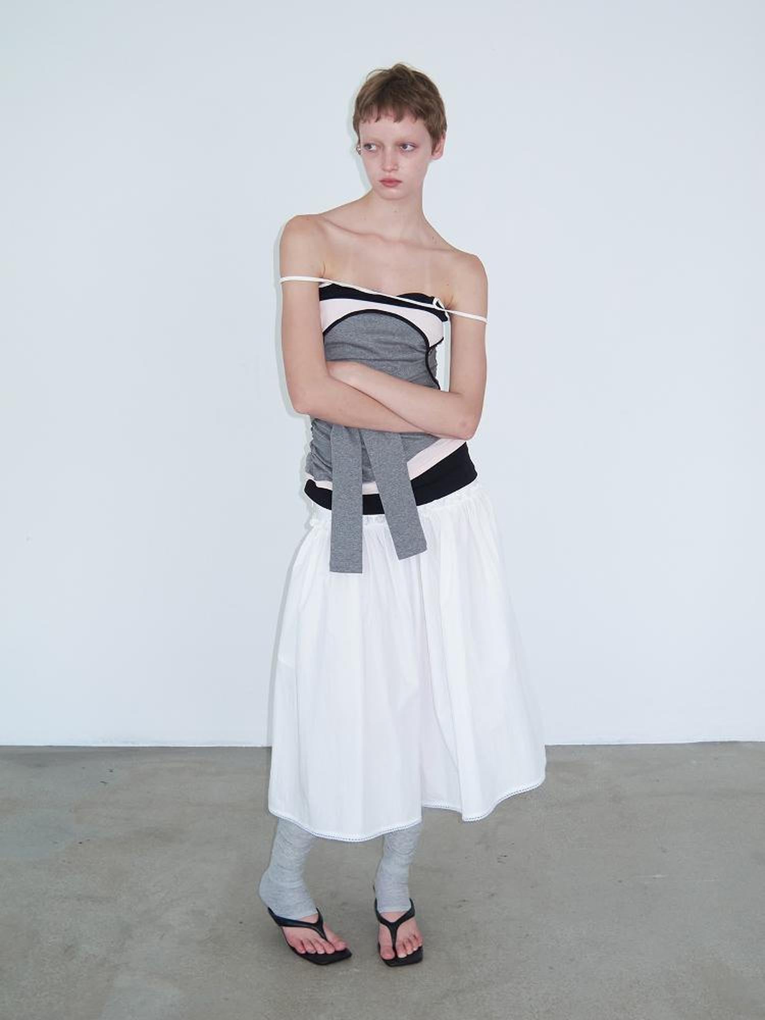 Delivery Mid Waist White Lace Ruffle Flared A Line Midi Skirt with Lace Trim