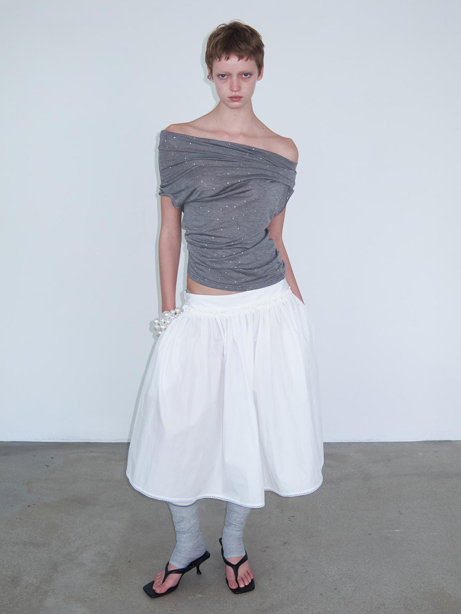 Delivery Mid Waist White Lace Ruffle Flared A Line Midi Skirt with Lace Trim