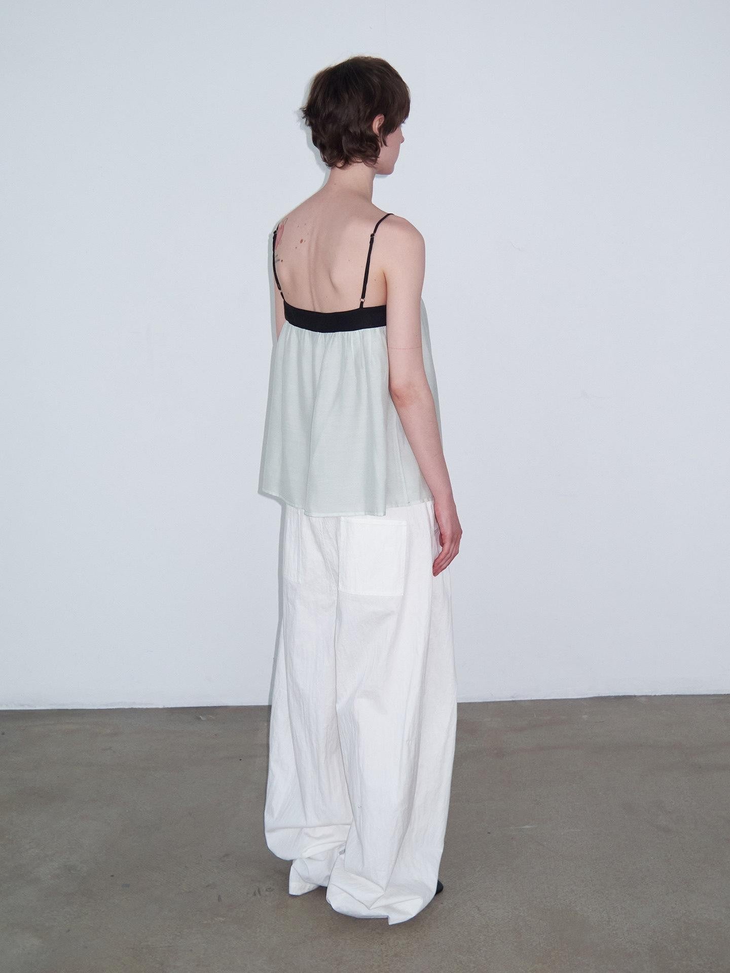 Delivery Mint Green Black Contrast Ruched Square Neck Loose Women&