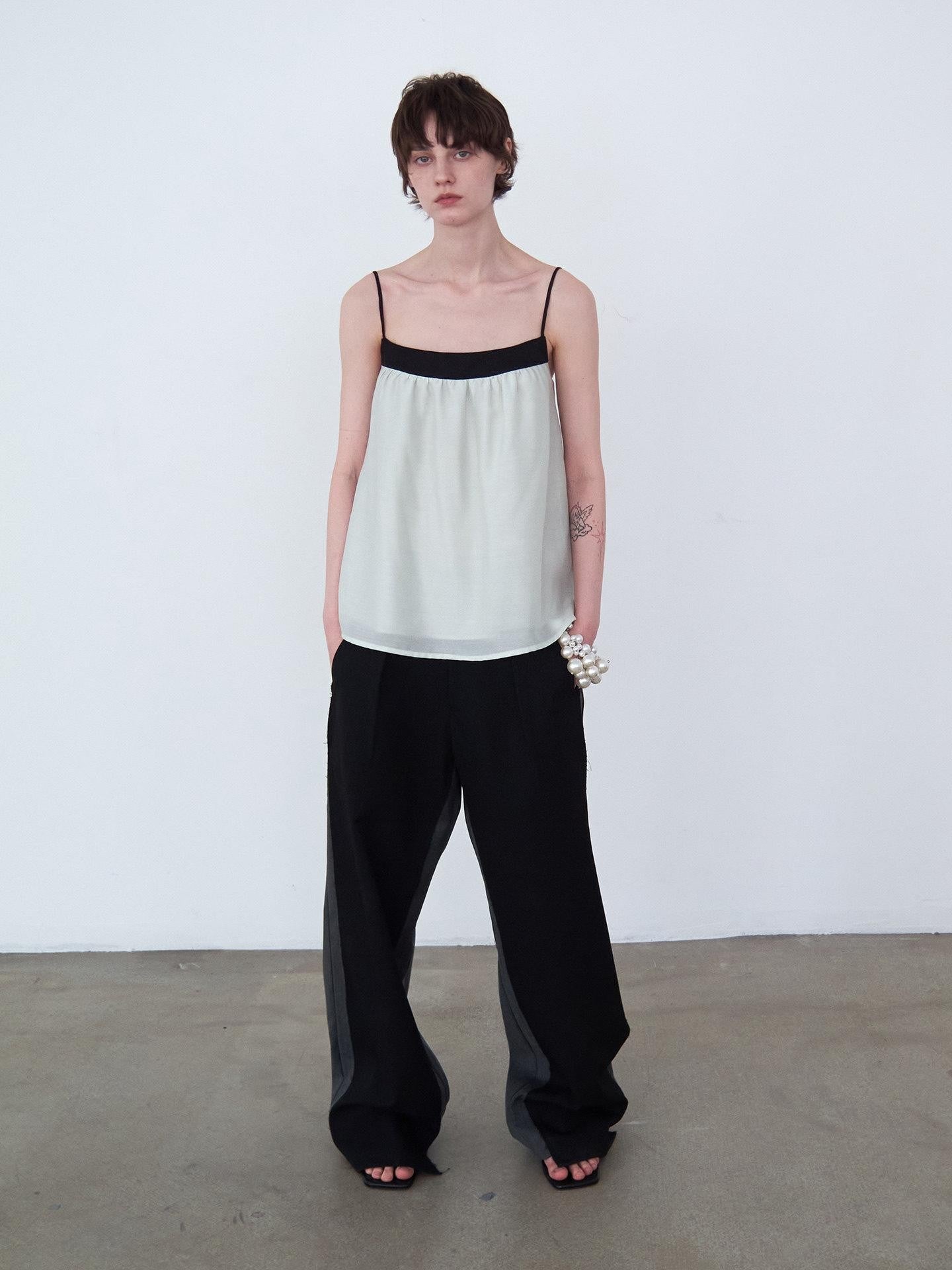 Delivery Mint Green Black Contrast Ruched Square Neck Loose Women&