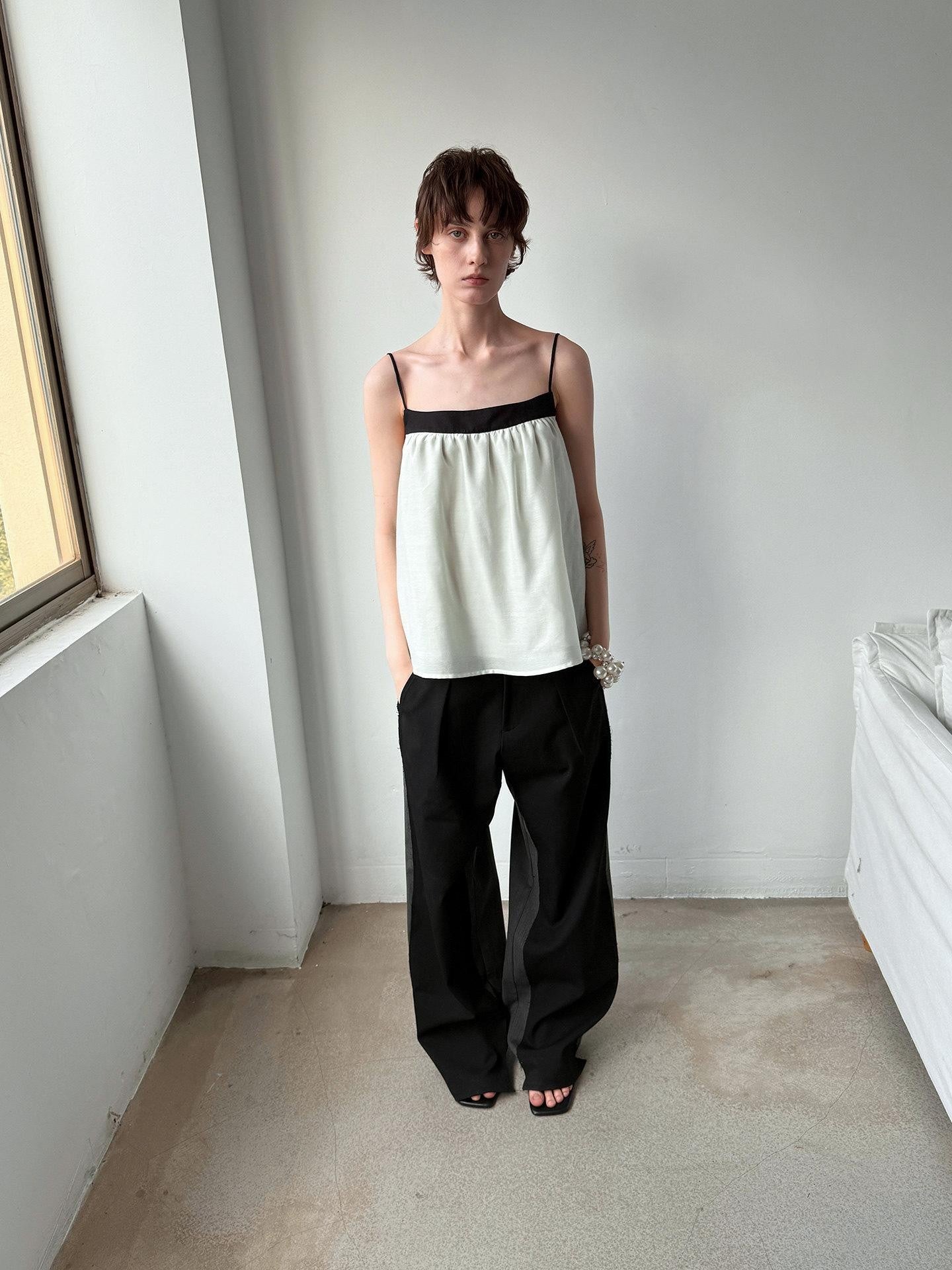 Delivery Mint Green Black Contrast Ruched Square Neck Loose Women&