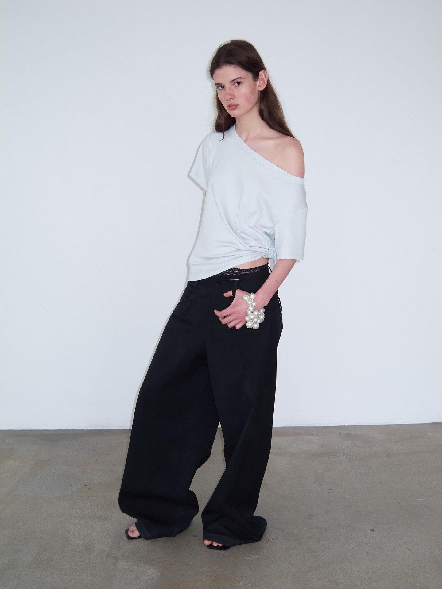 Delivery Mint Ice Blue Asymmetric Tie Knot Hem Women&