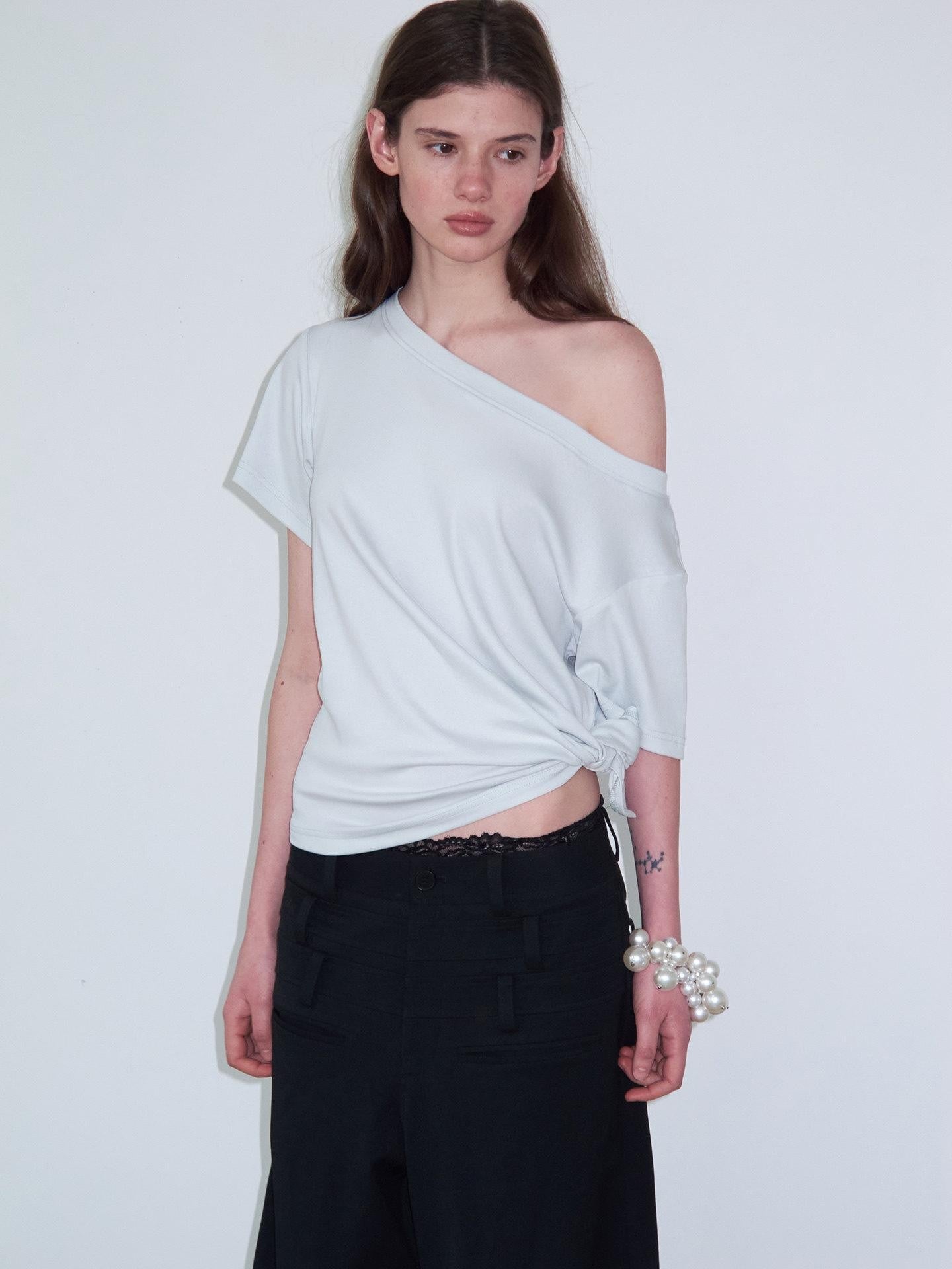 Delivery Mint Ice Blue Asymmetric Tie Knot Hem Women&