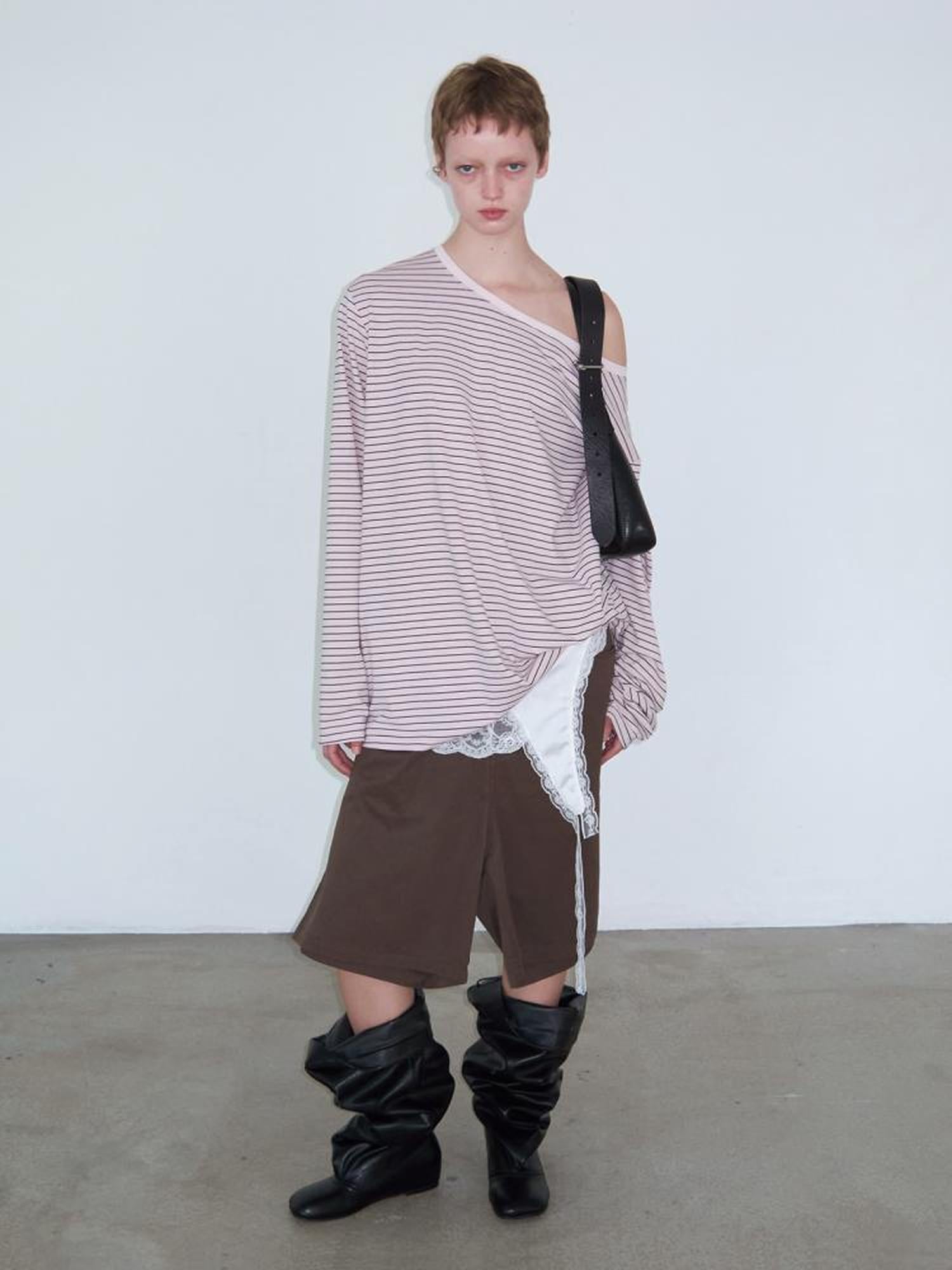 Delivery Off Shoulder Slouchy Striped Top With Wide Neckline