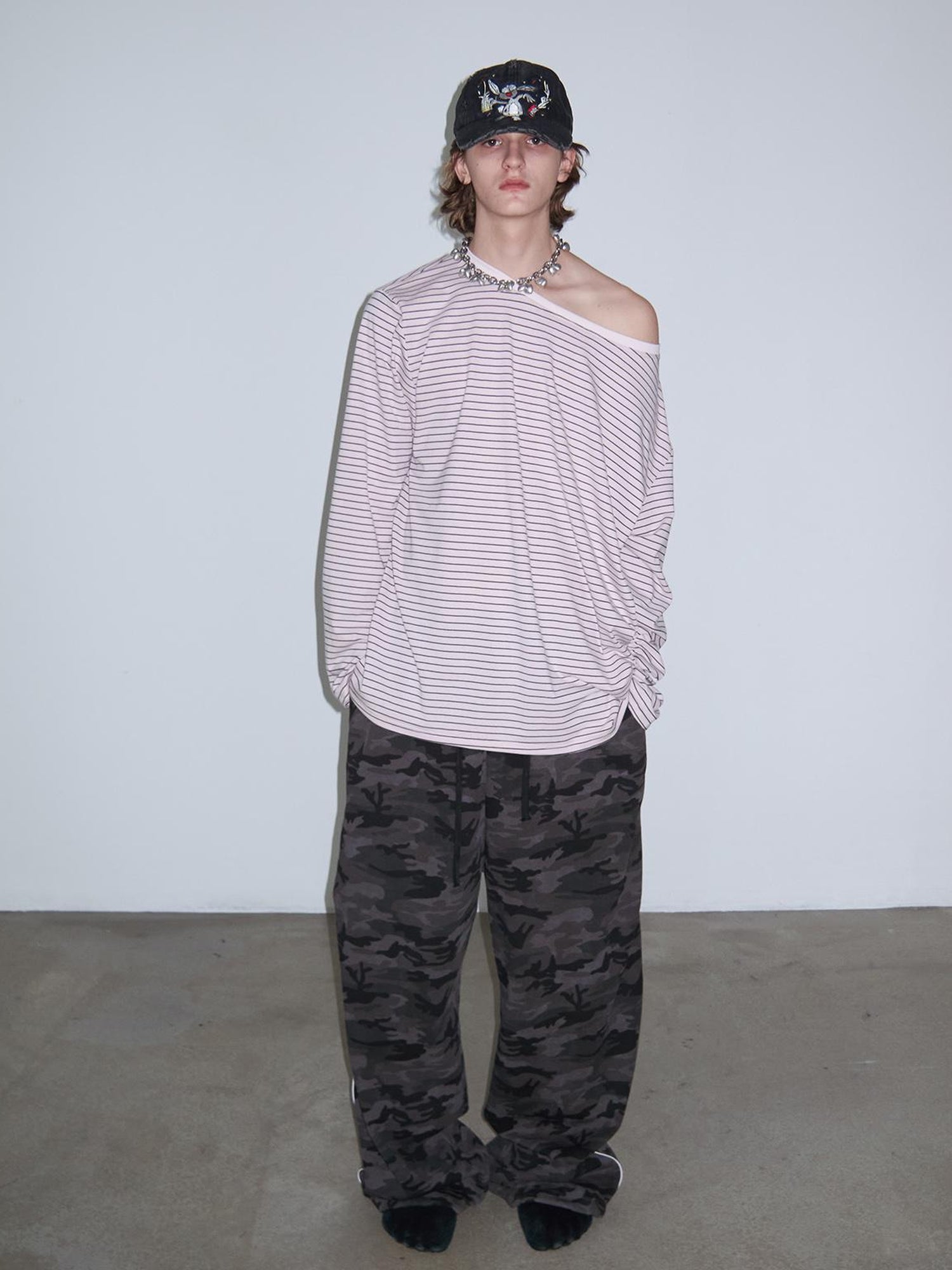 Delivery Off Shoulder Slouchy Striped Top With Wide Neckline