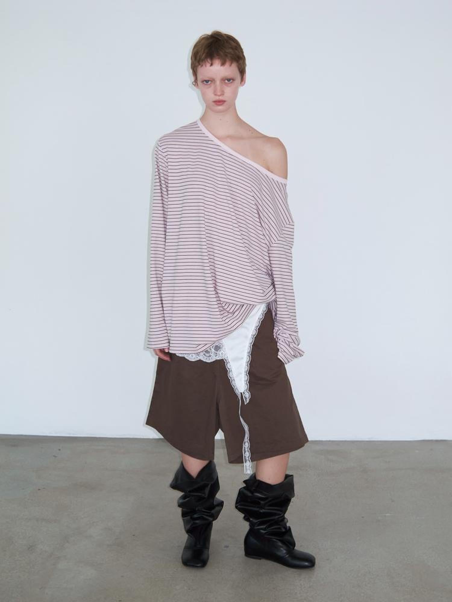 Delivery Off Shoulder Slouchy Striped Top With Wide Neckline