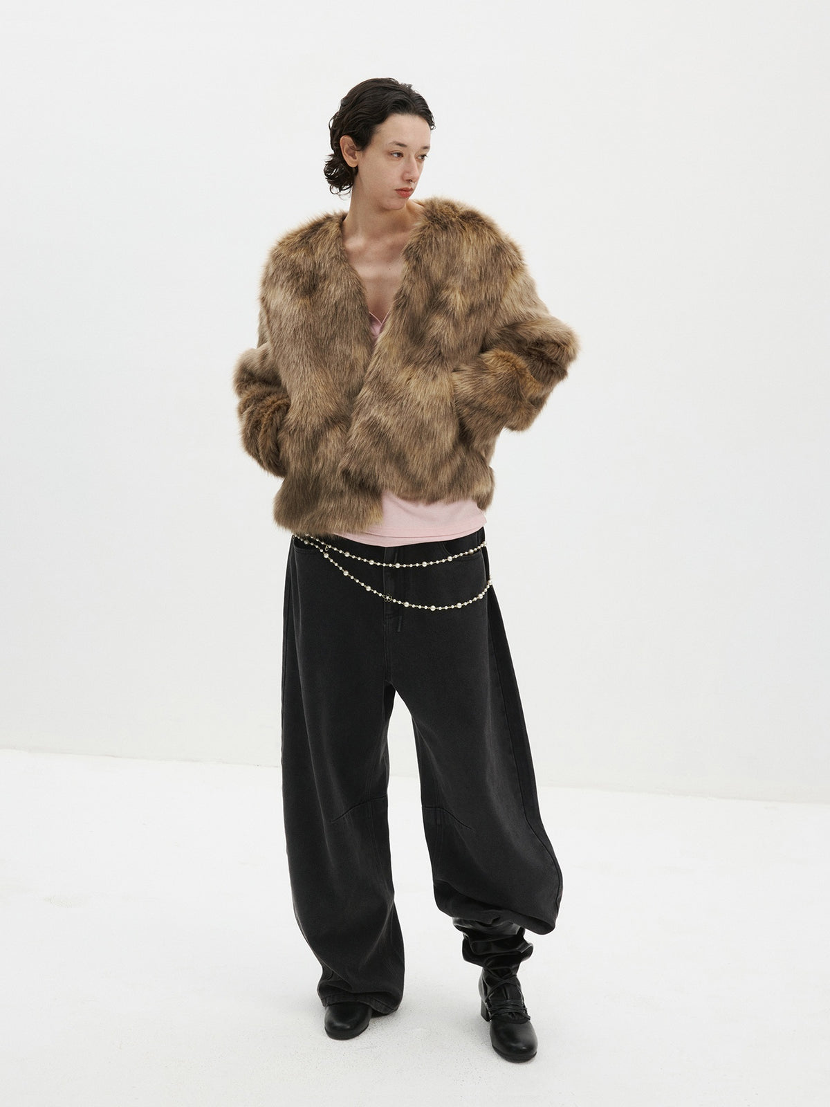 Delivery_Ombre_Brown_V-neck_Fuzzy_Faux_Fur_Women&