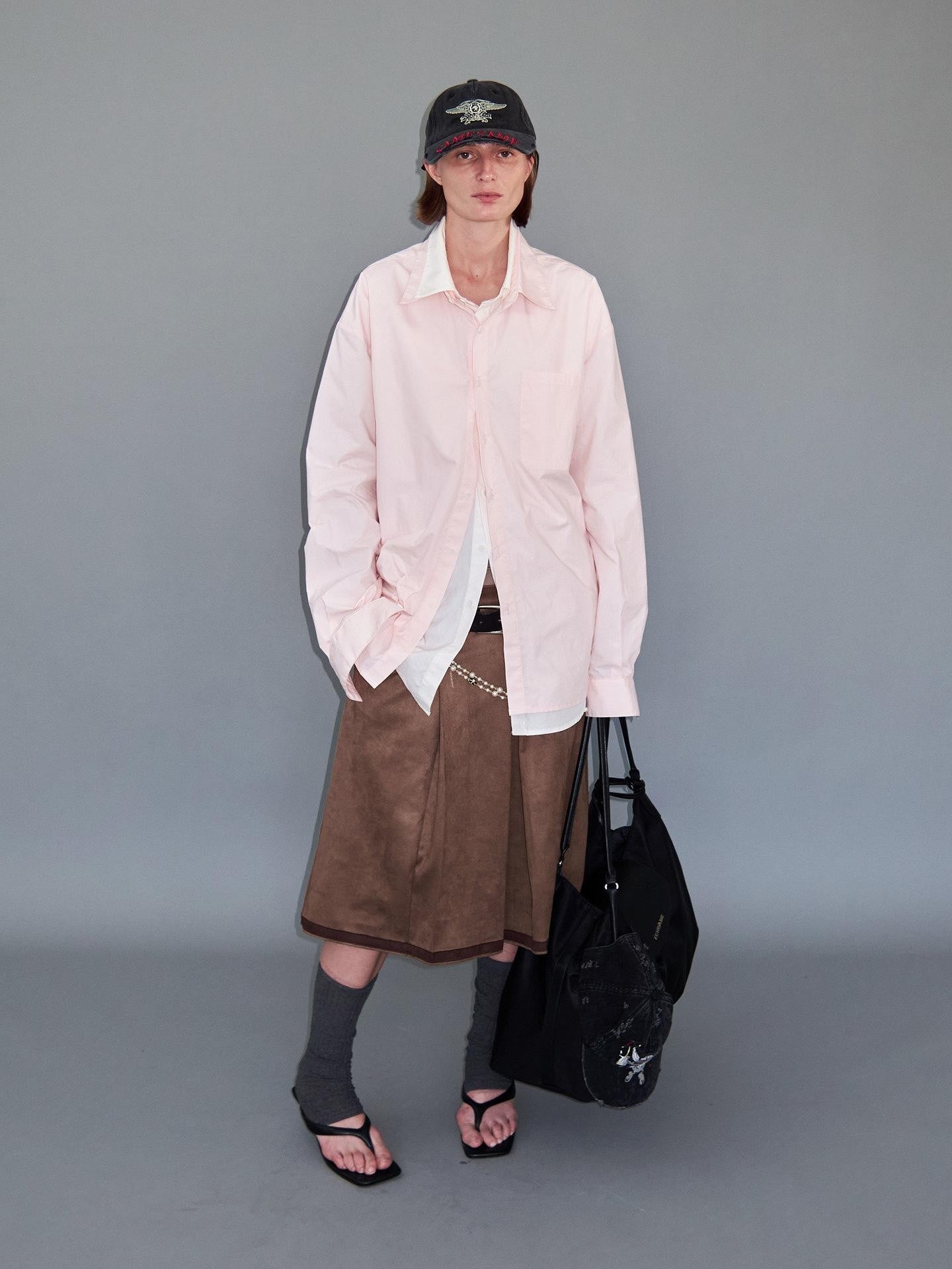 Delivery Pink White Splice Faux Layered Double Collar Women&