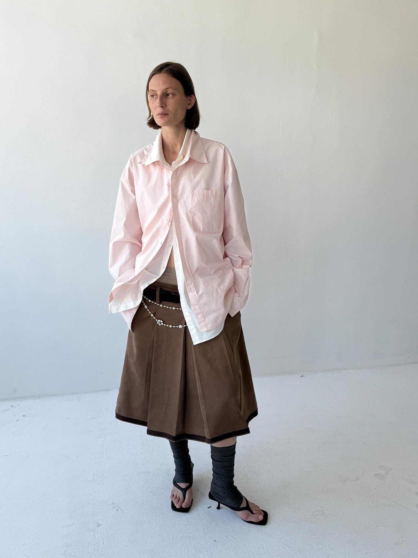Delivery Pink White Splice Faux Layered Double Collar Women&