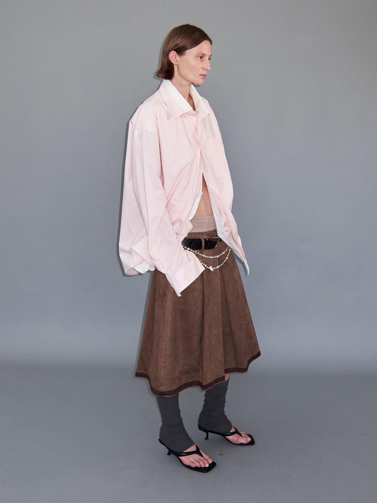 Delivery Pink White Splice Faux Layered Double Collar Women&