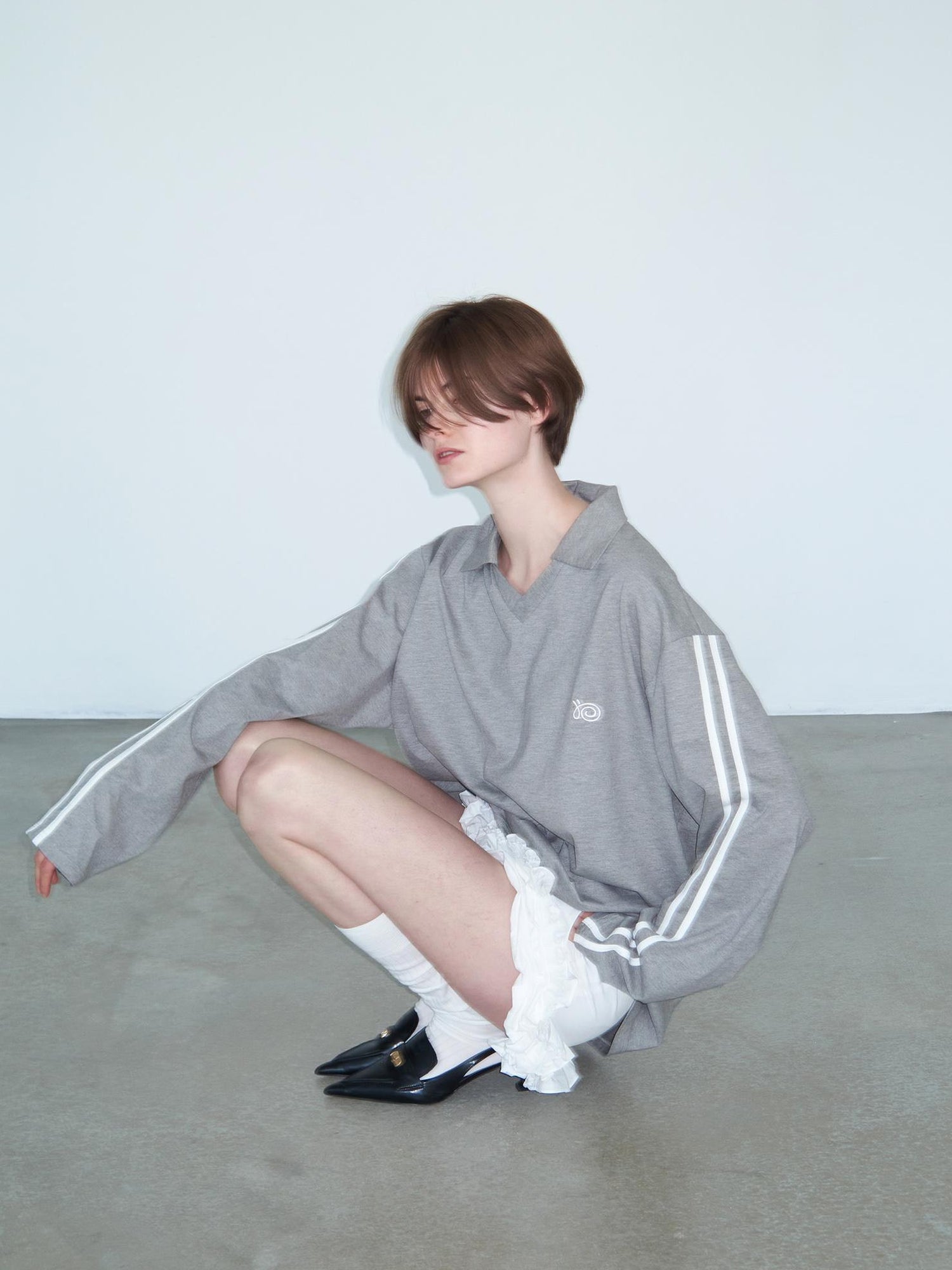 Delivery Polo Collar Embroidered Logo Long Sleeve T-Shirt Casual Loose Fit