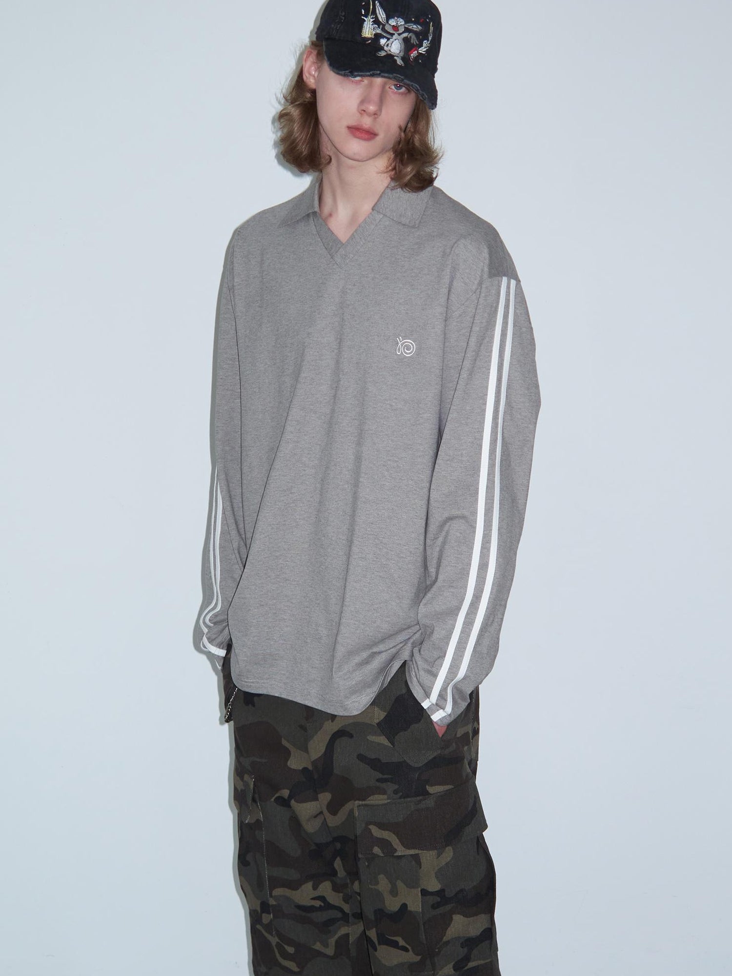 Delivery Polo Collar Embroidered Logo Long Sleeve T-Shirt Casual Loose Fit