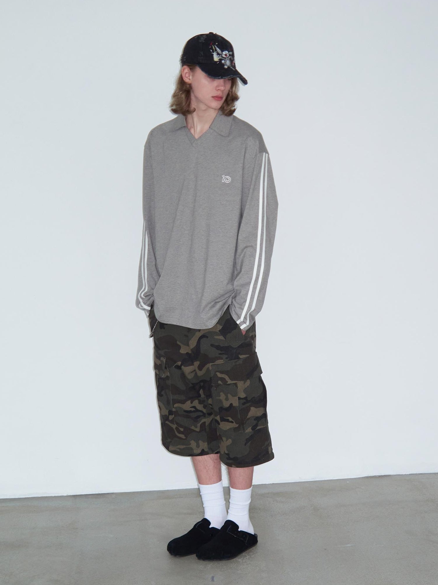 Delivery Polo Collar Embroidered Logo Long Sleeve T-Shirt Casual Loose Fit