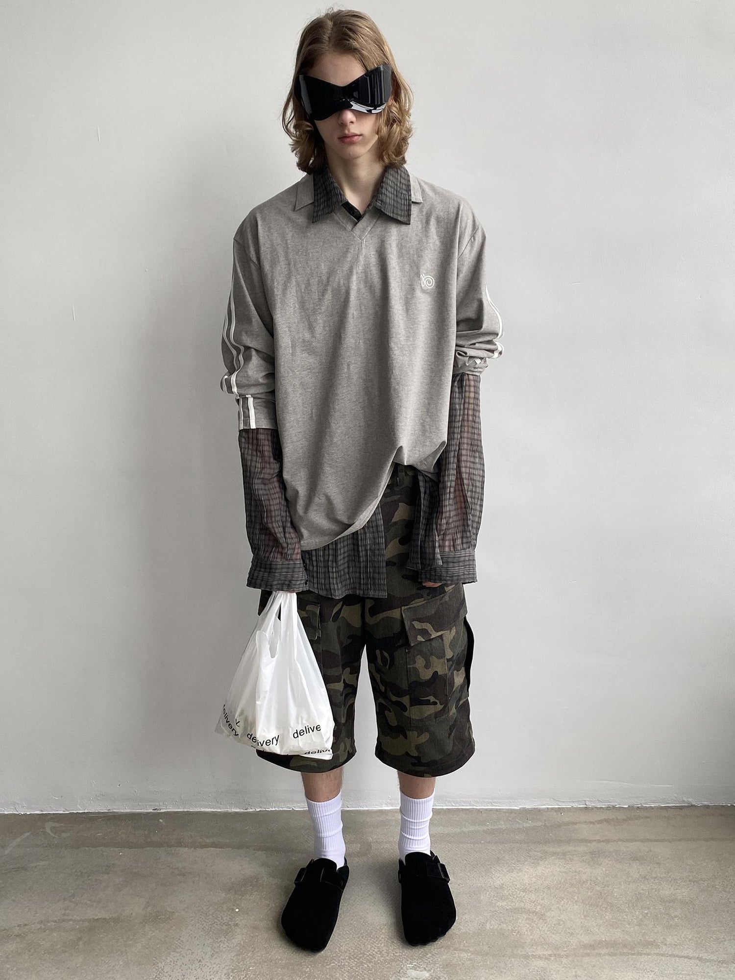 Delivery Polo Collar Embroidered Logo Long Sleeve T-Shirt Casual Loose Fit