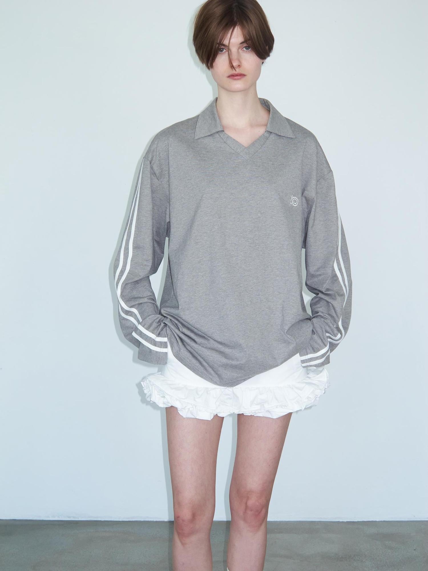 Delivery Polo Collar Embroidered Logo Long Sleeve T-Shirt Casual Loose Fit