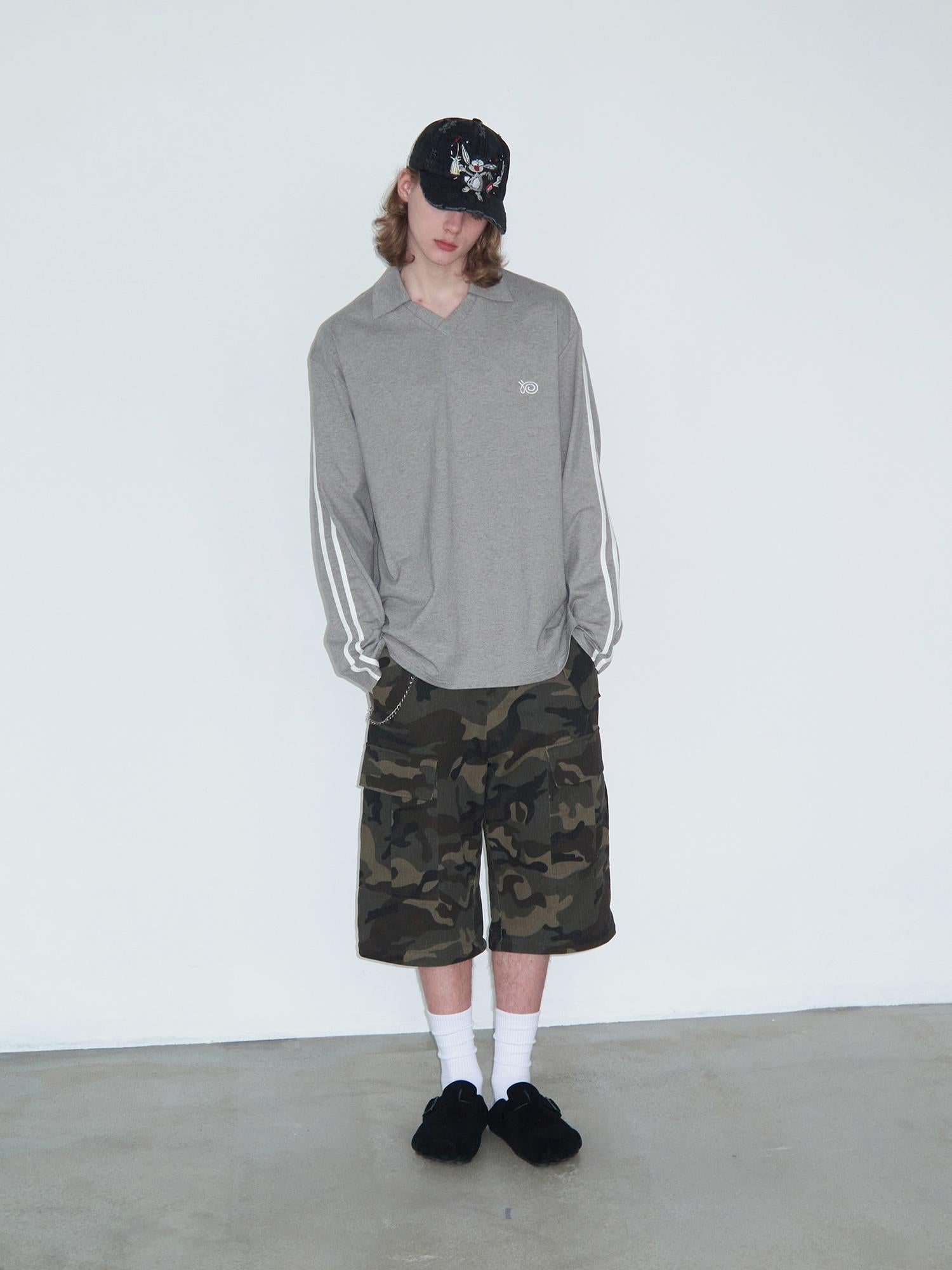 Delivery Polo Collar Embroidered Logo Long Sleeve T-Shirt Casual Loose Fit