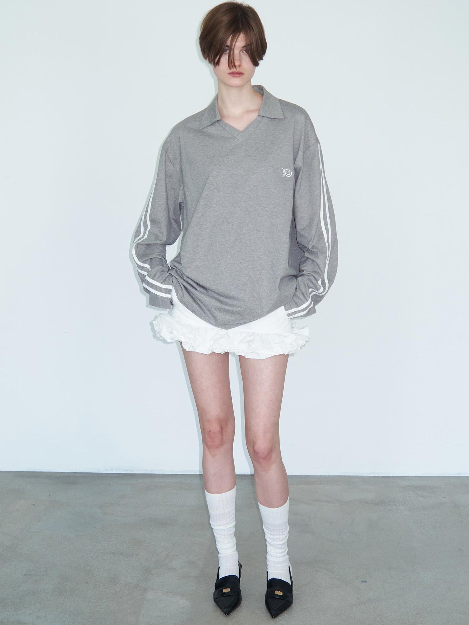 Delivery Polo Collar Embroidered Logo Long Sleeve T-Shirt Casual Loose Fit