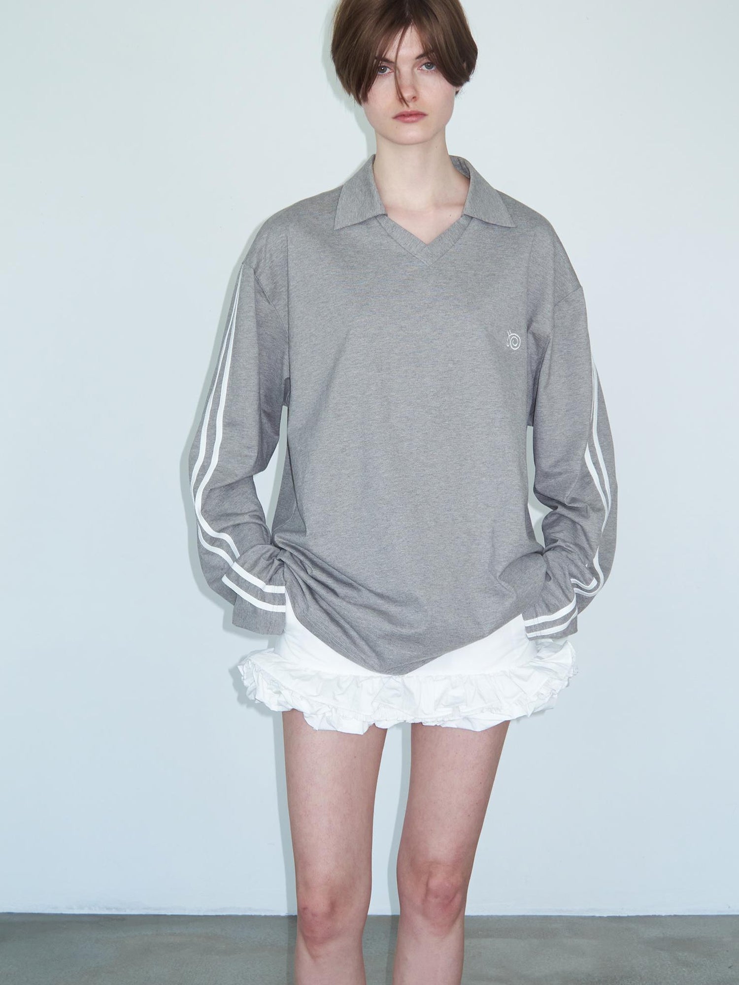 Delivery Polo Collar Embroidered Logo Long Sleeve T-Shirt Casual Loose Fit