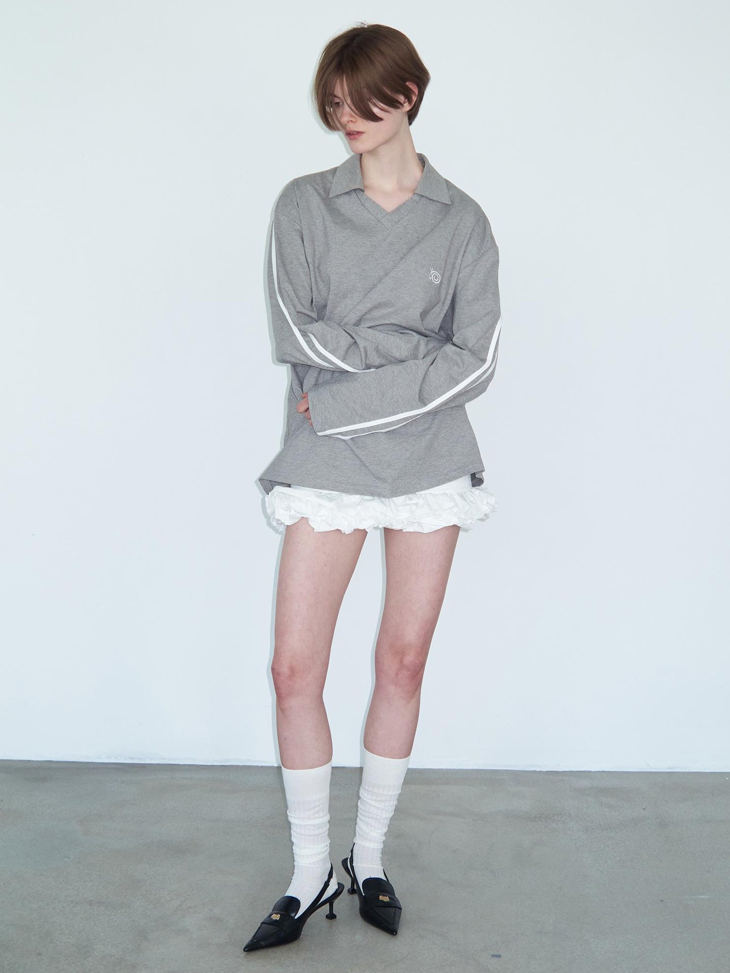 Delivery Polo Collar Embroidered Logo Long Sleeve T-Shirt Casual Loose Fit