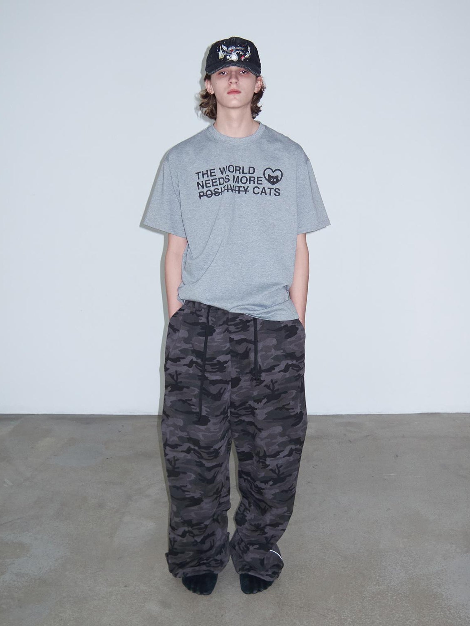 Delivery Positive Vibes Cat Print Cotton T-shirt