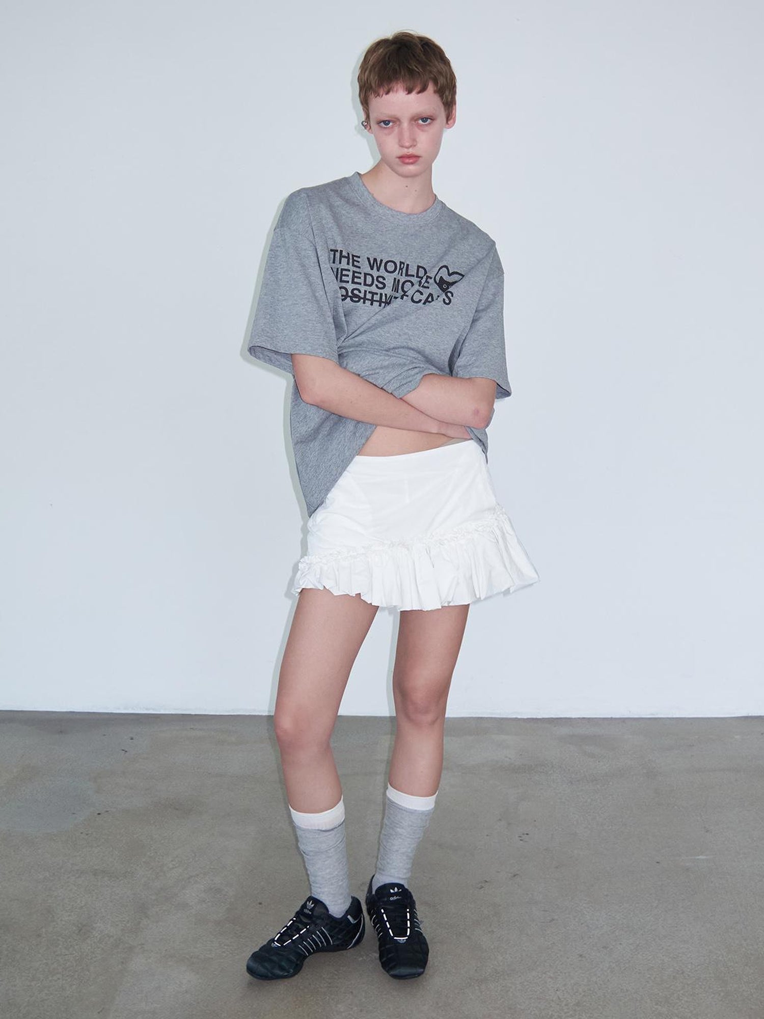 Delivery Positive Vibes Cat Print Cotton T-shirt