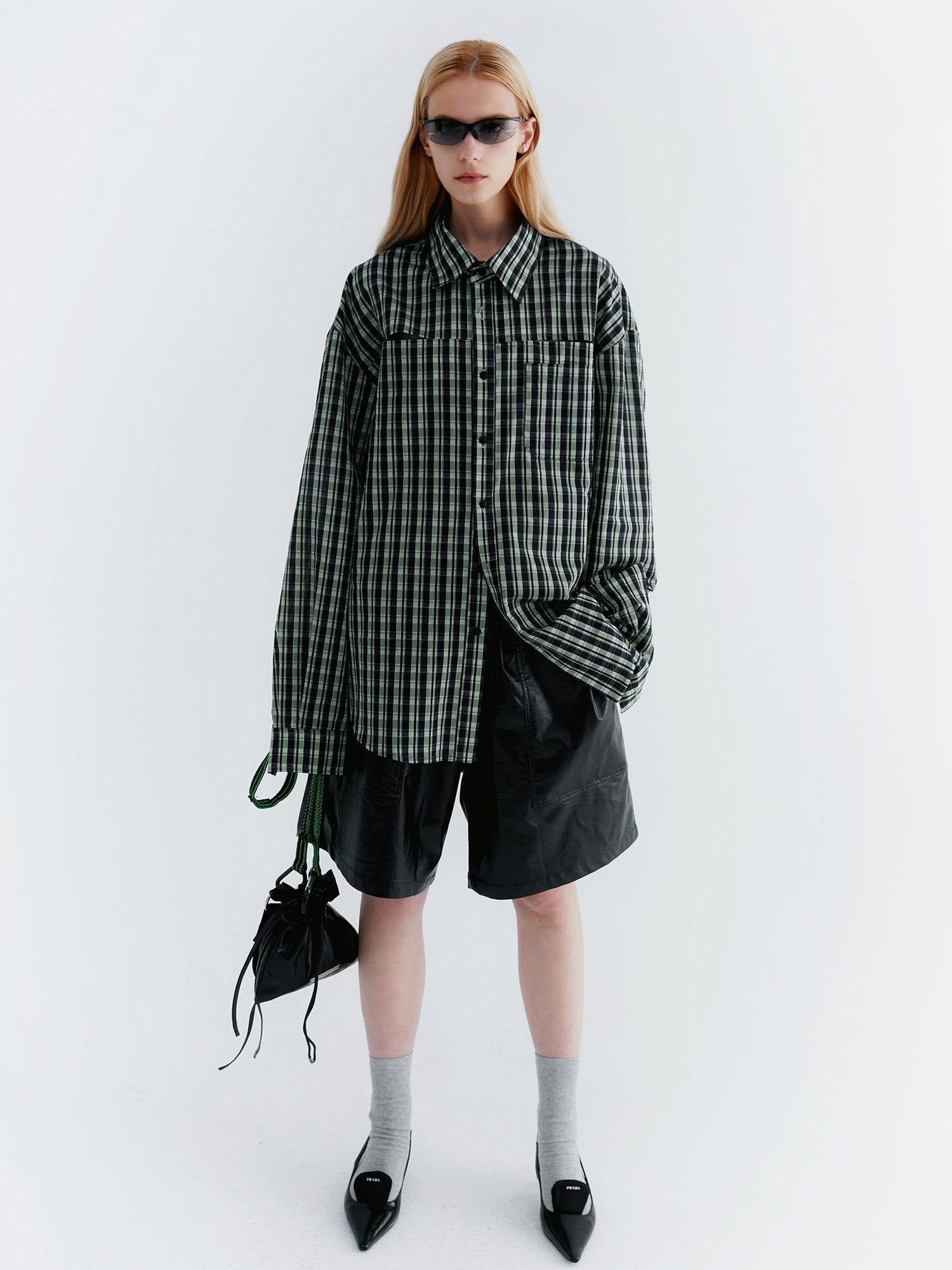 Delivery Pu Leather Shorts In Soft Pastel Green Black